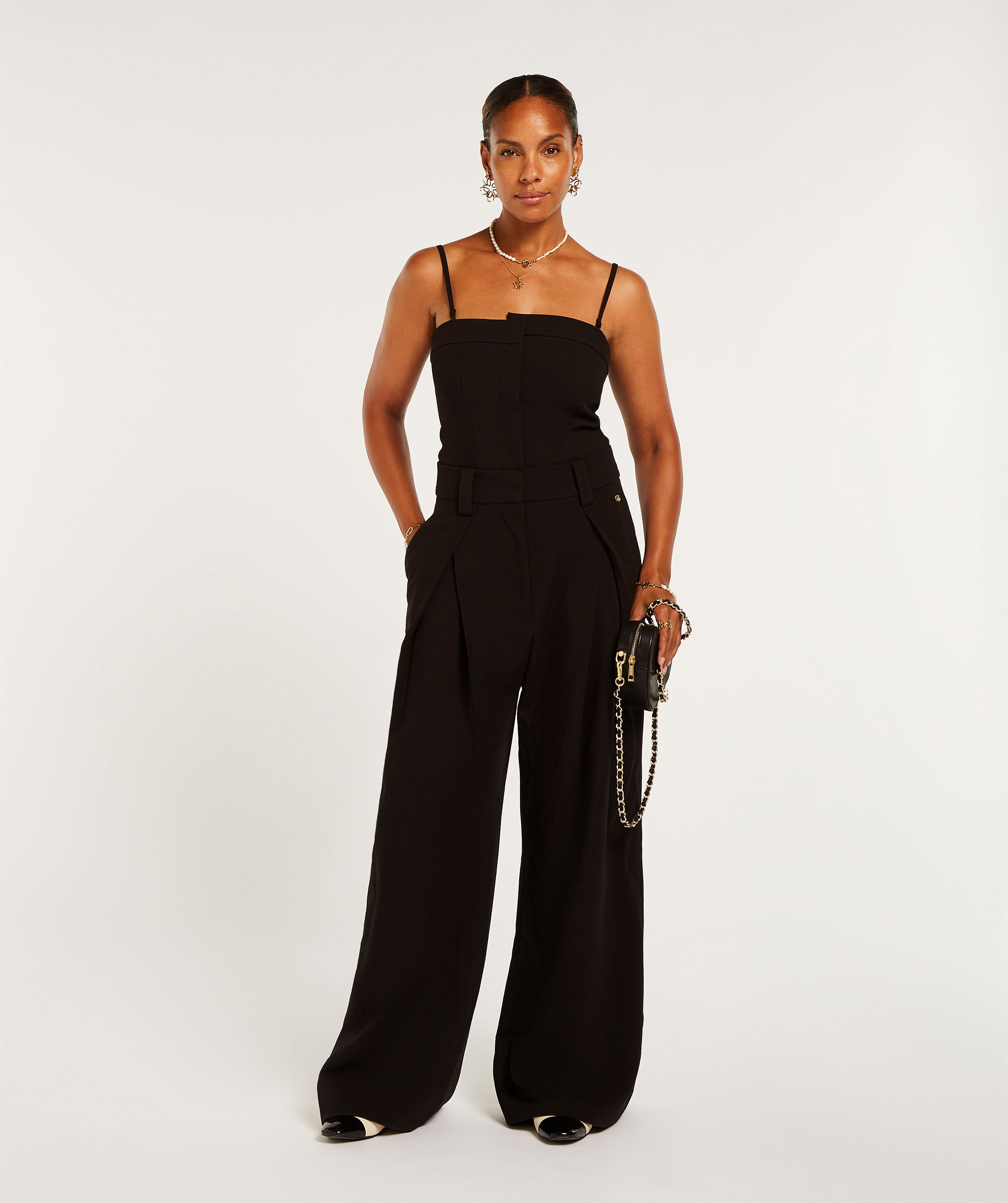 Wide leg black overalls hotsell