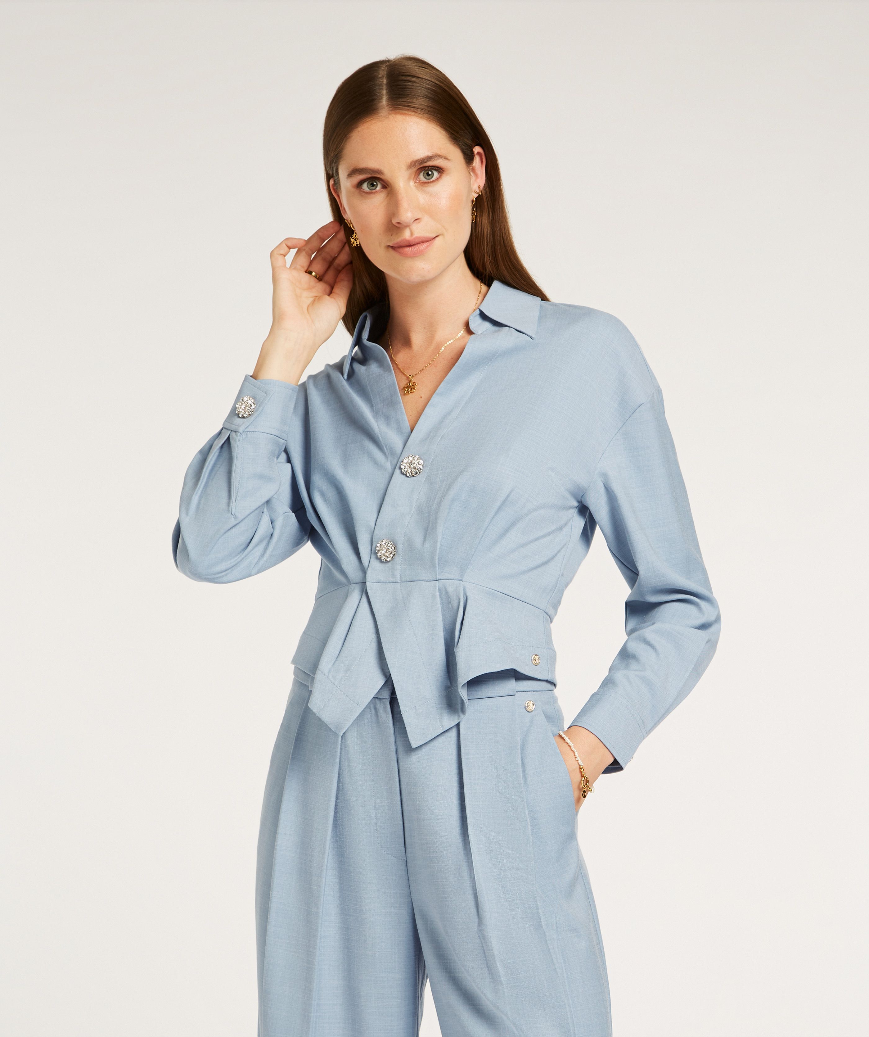 AVERY fitted peplum blouse - Dusty Blue Melange | JOSH V