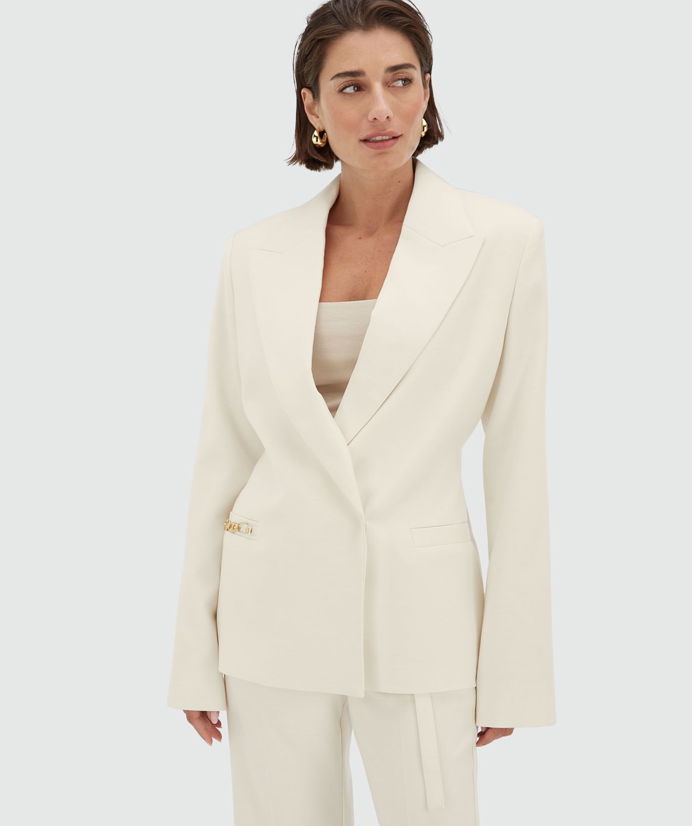 DEACON oversized fit blazer met schoudervulling Creme White - JOSH