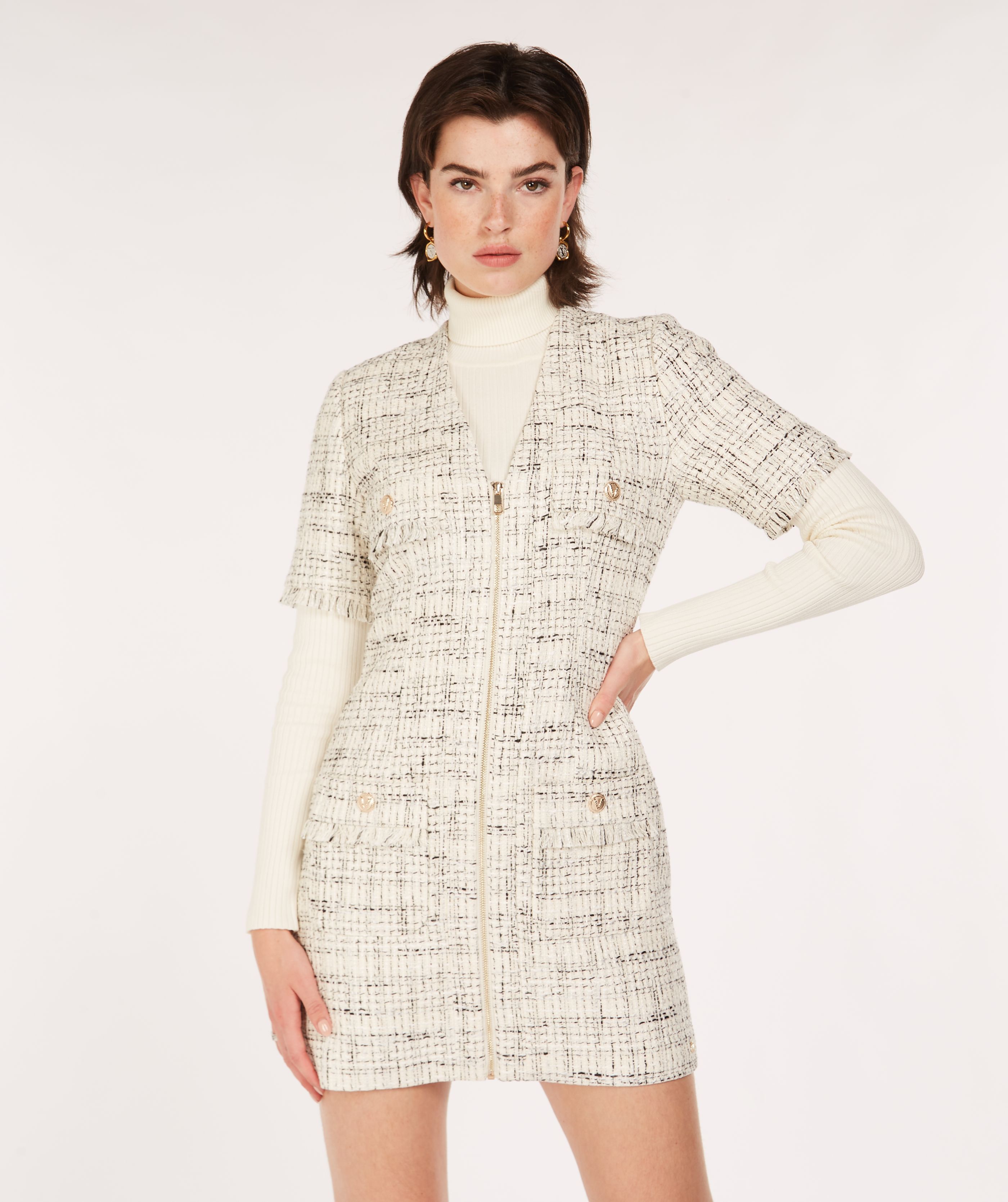 DEE regular fit dress with bouclé - Cocoon White Black | JOSH V