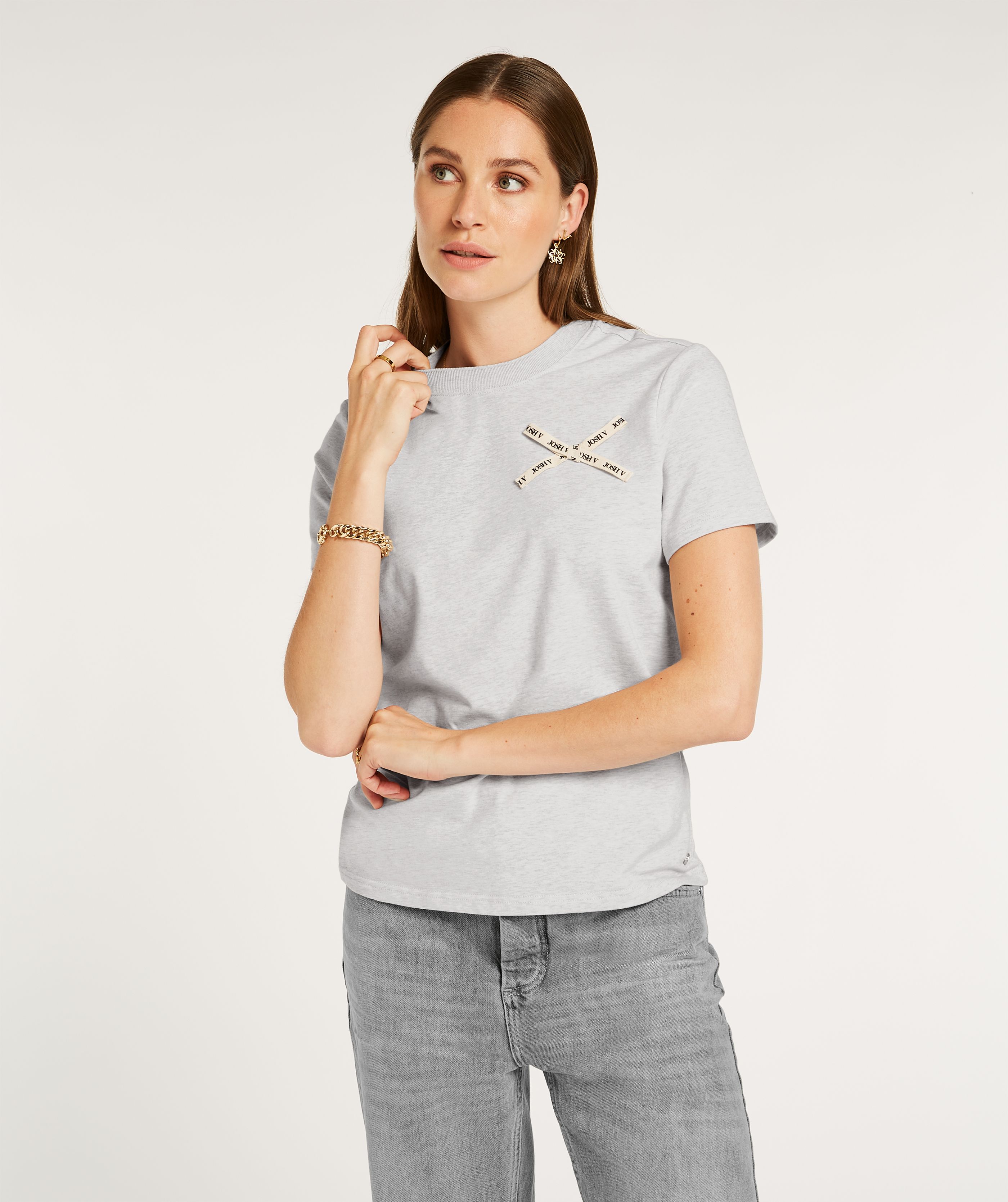 DORIE BOW regular fit T-shirt - Light Grey Melange - JOSH V