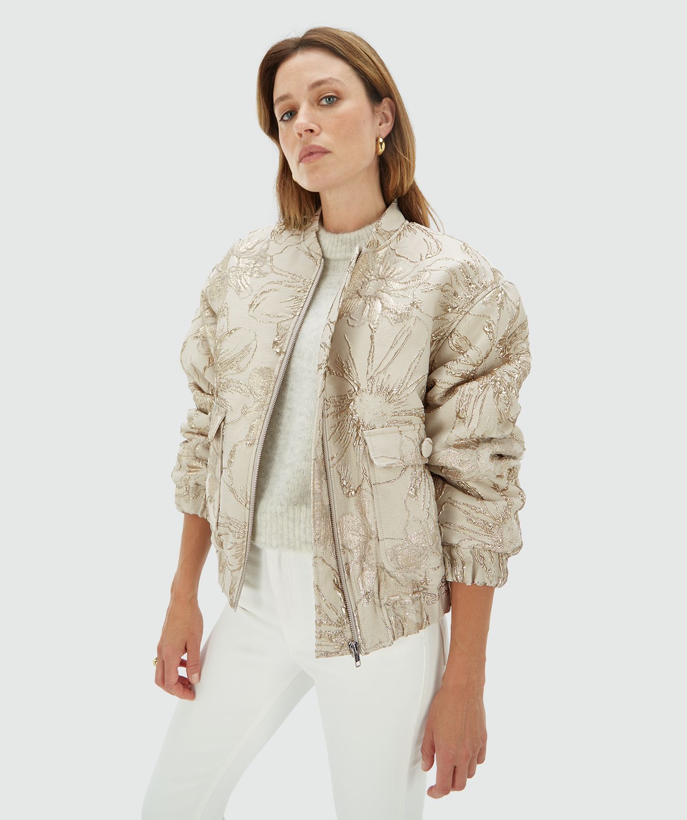 KELSEY oversized bomber jacket with metallic details Stone Silver
