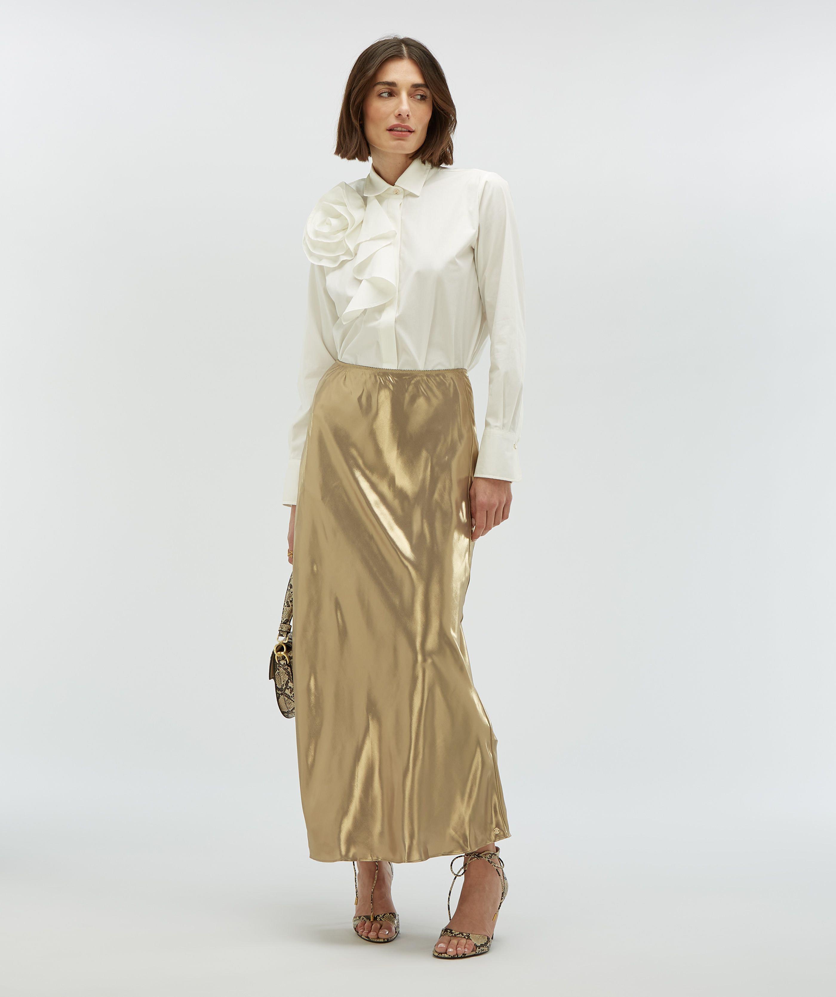 LEONA high-waist fitted skirt Gold - JOSH V | Official