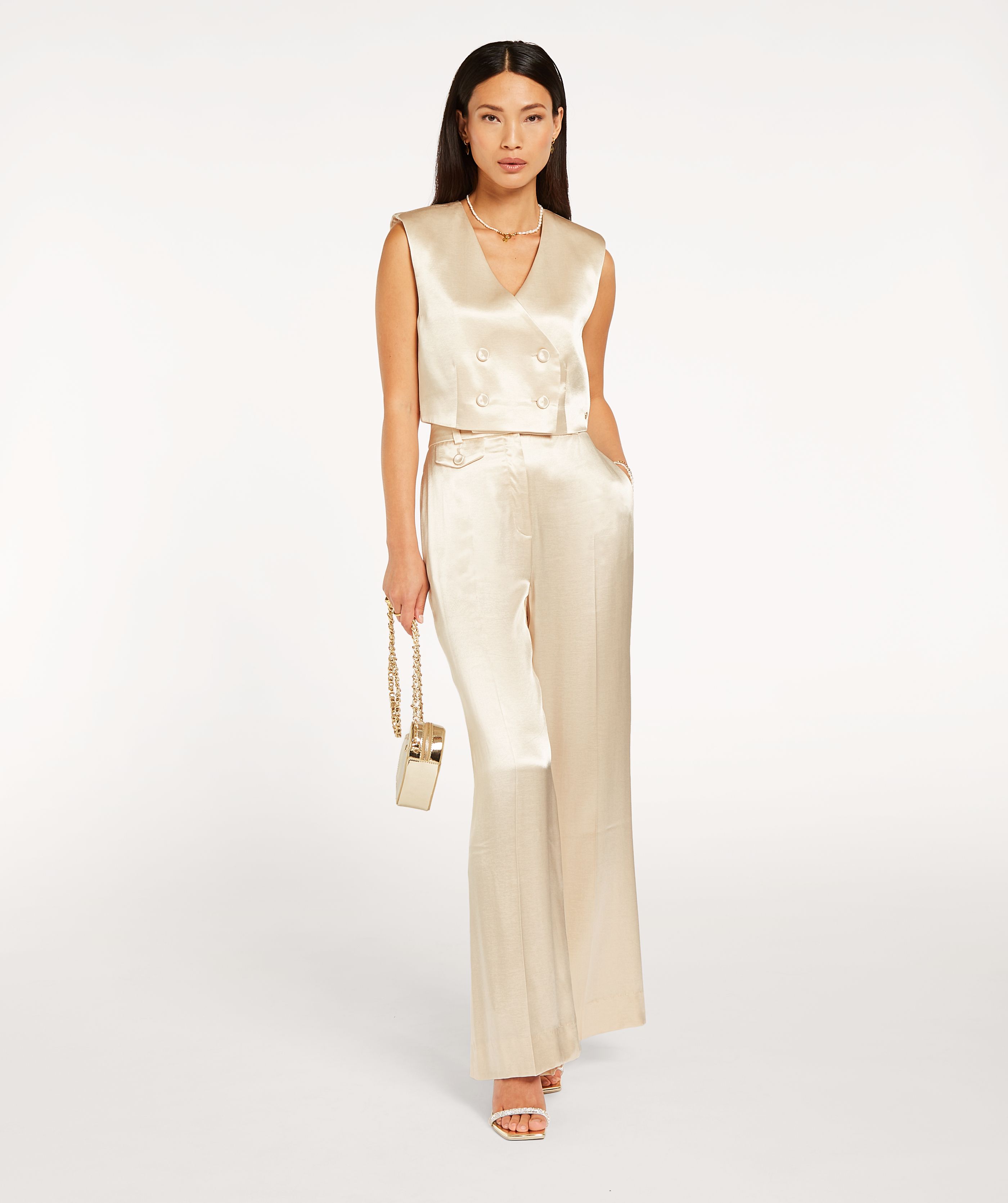LEVA cropped vest in satin look - Ecru - JOSH V | Official online shop