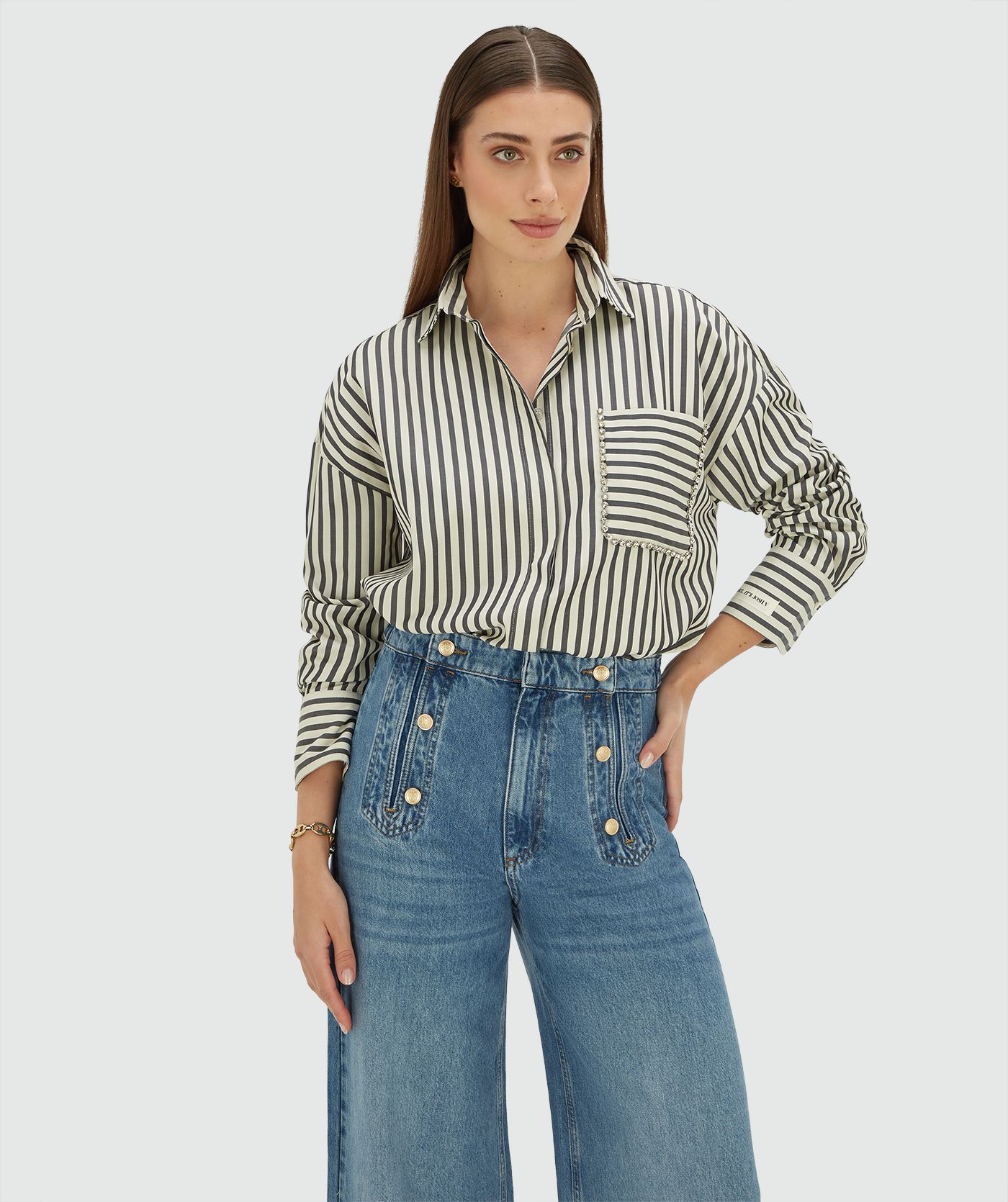LEXX oversized striped blouse Dark Blue Stripe l JOSH V | Official