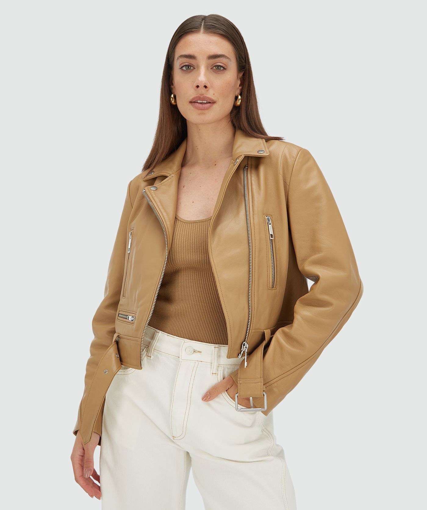 LUA regular fit leather jacket Light Brown l JOSH V | Official