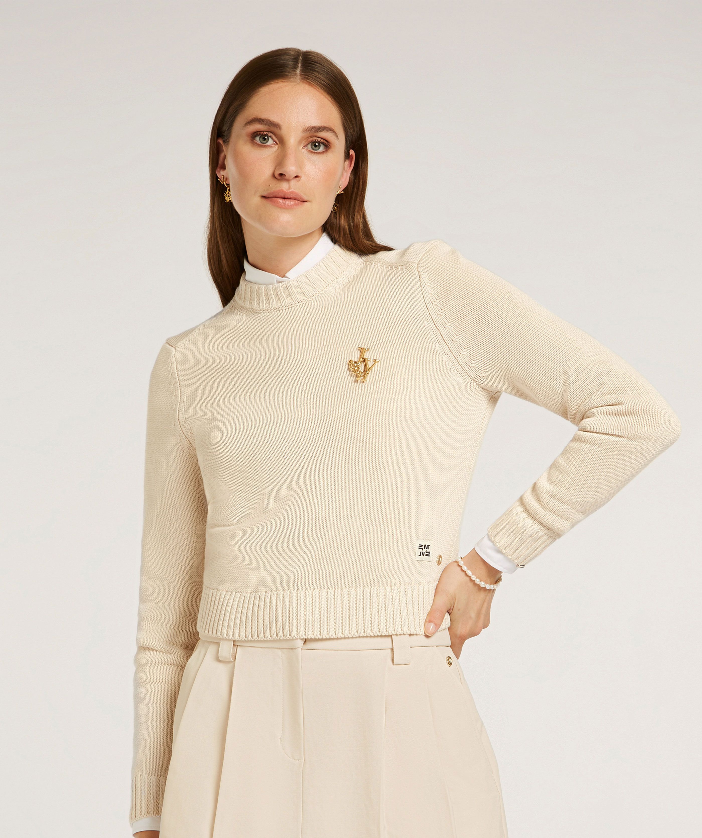 NOLLIE fitted cropped sweater - Ecru | JOSH V | Official online shop