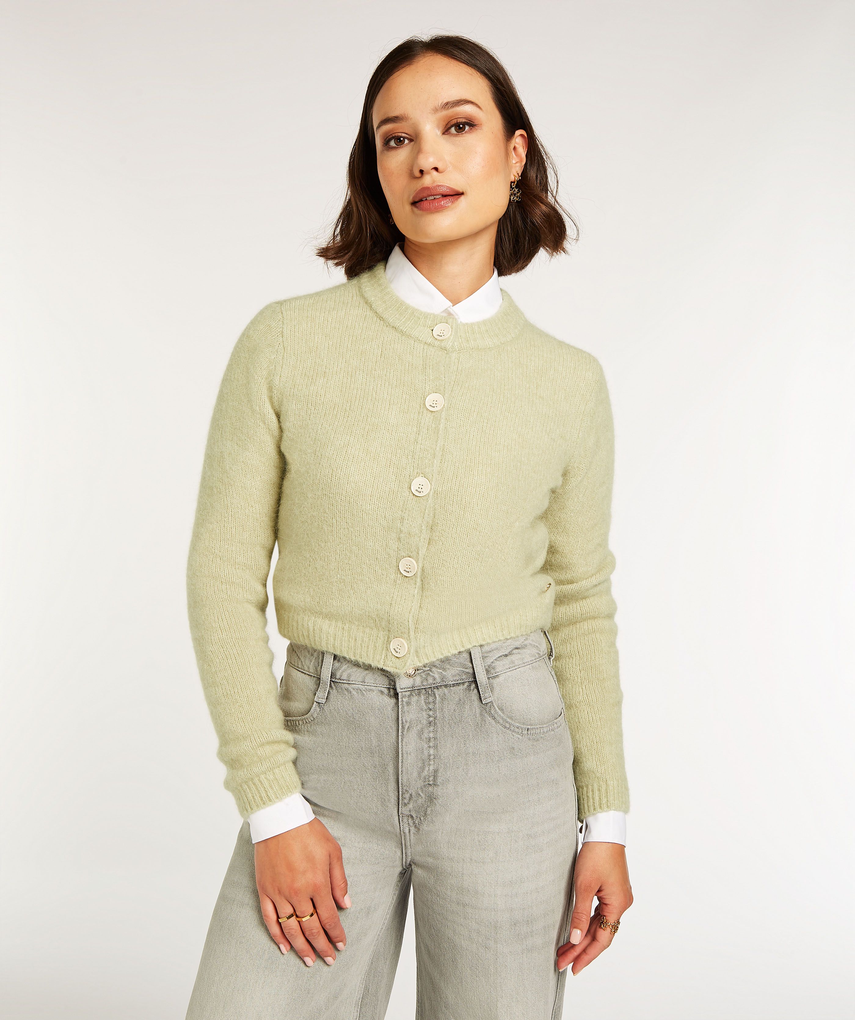 PATTY slim fit cropped cardigan - Dull Green - JOSH V | Official