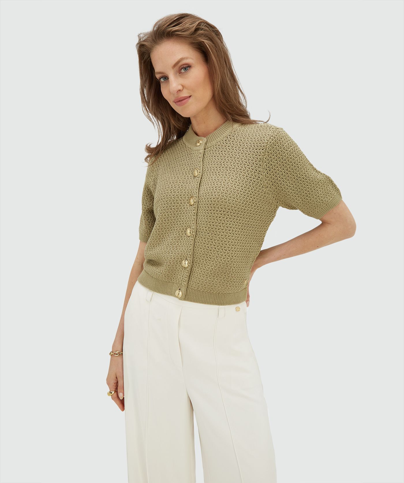 yo　5/6 JV-YILIA regular fit cardigan Dark Pistachio , JOSH V | Official