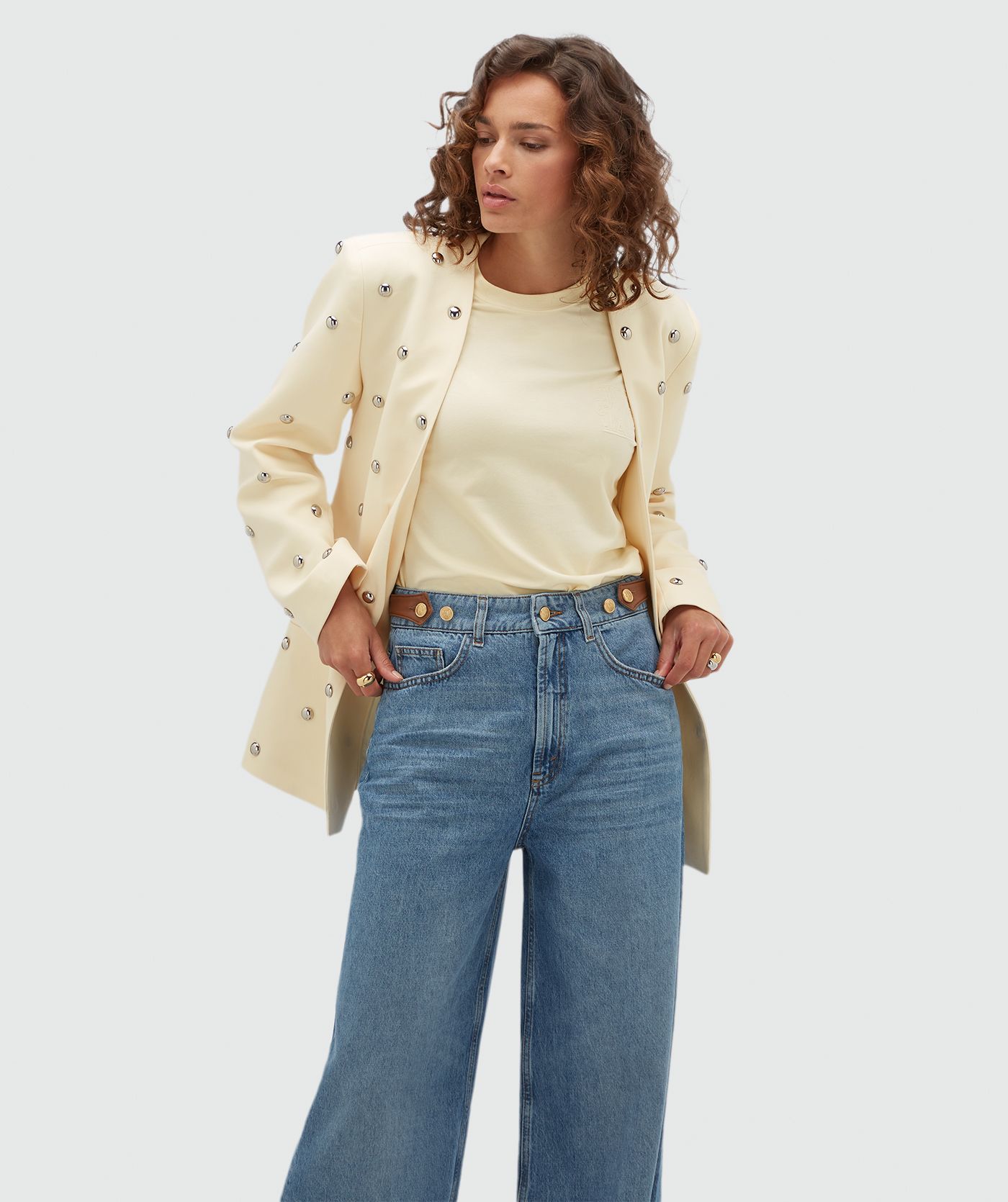 jvn JV-YVEN oversized blazer met studs Light Yellow l JOSH V