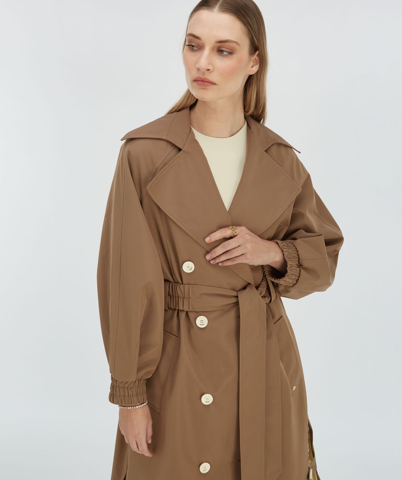 Vmfortunevega Long Trenchcoat Silver Mink Detail Melange