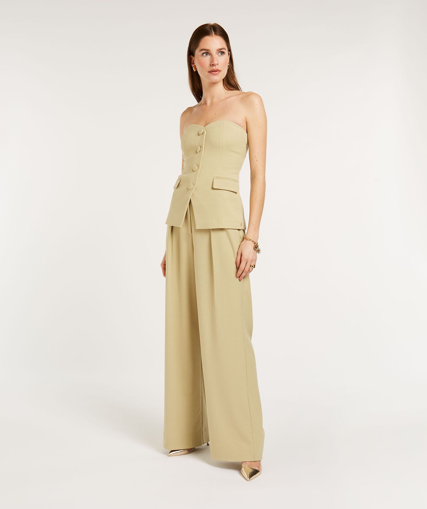 Lia Drawstring Wide Leg Pants in Stone