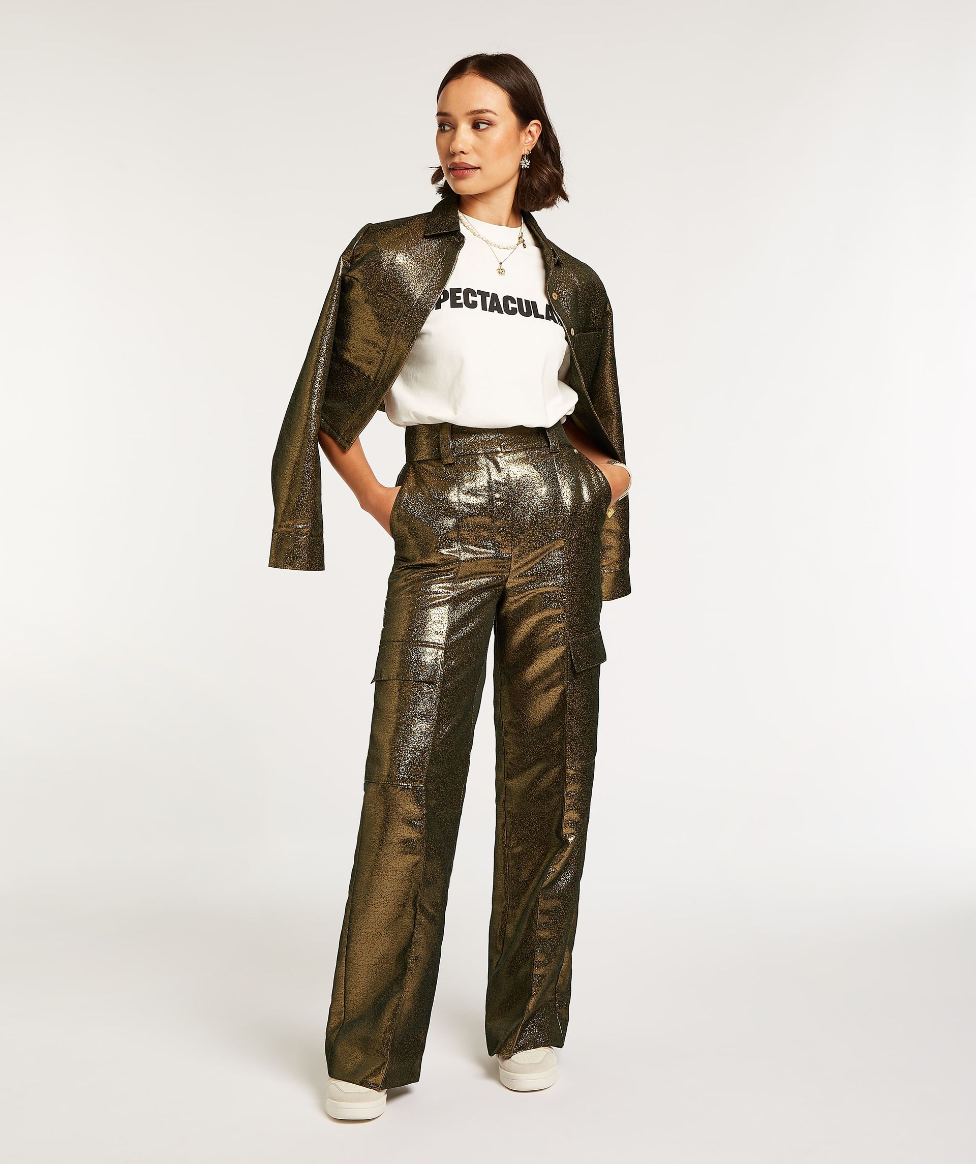 ALI straight fit broek in metallic