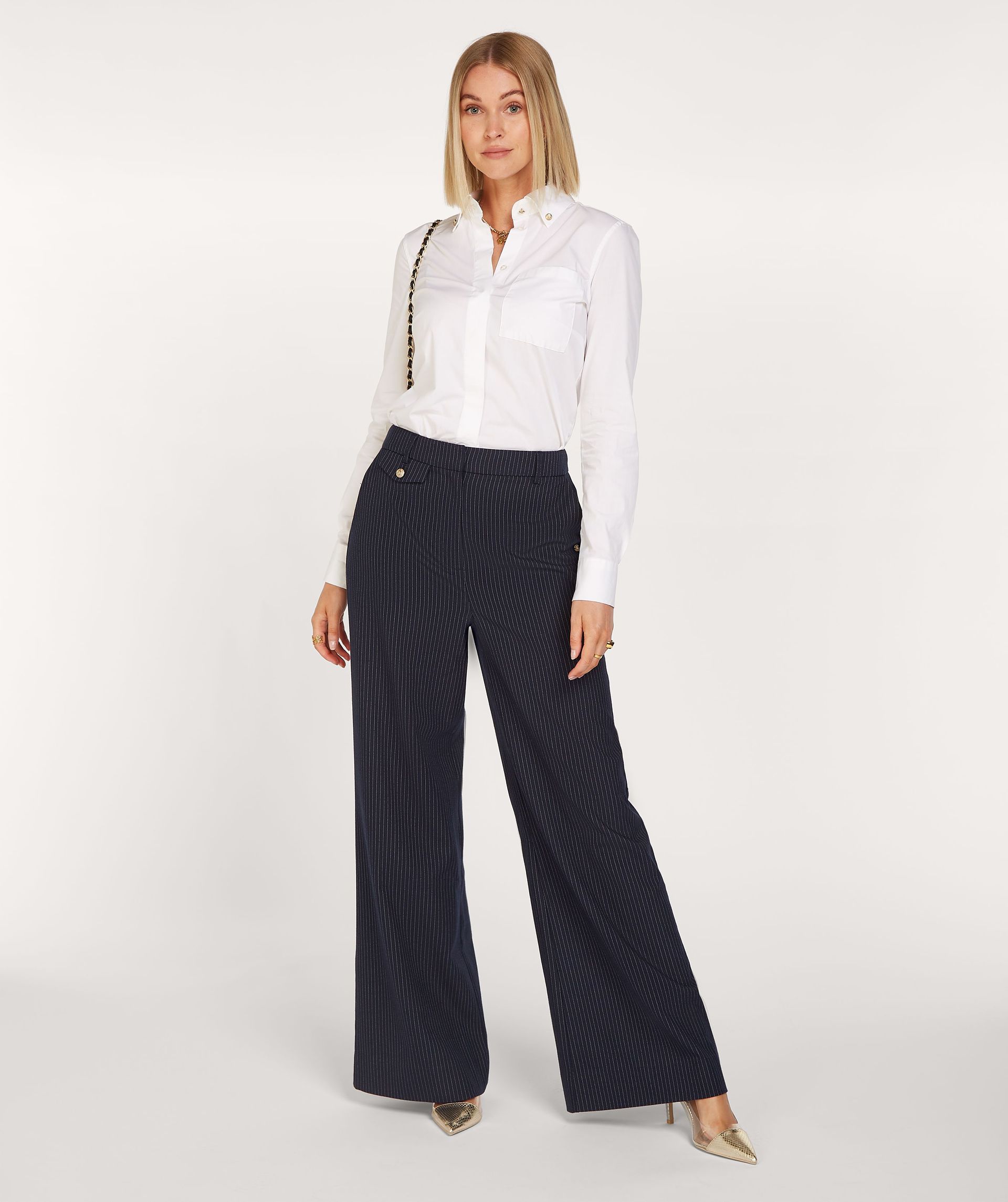 ARCHER mid rise wide leg pantalon met pinstripe