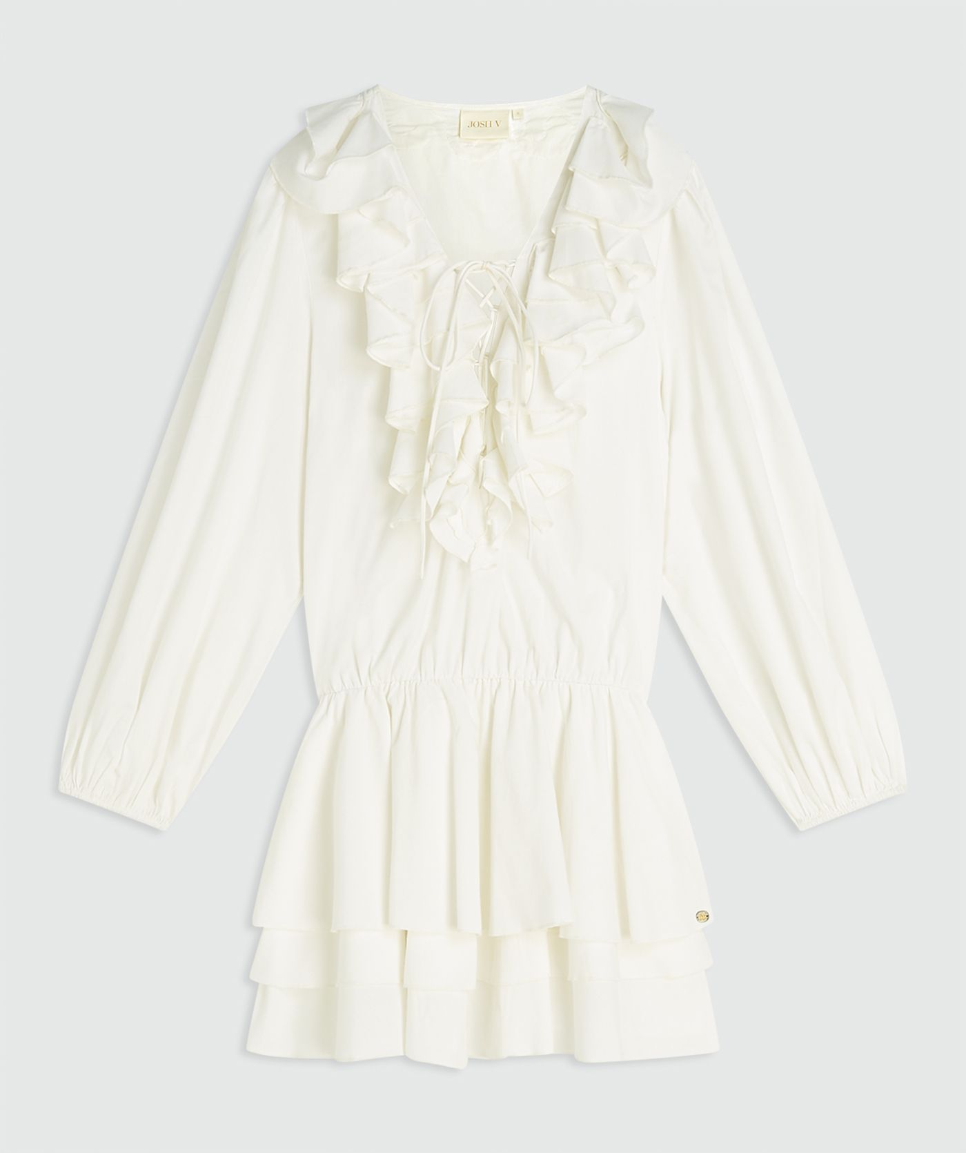 Een loose fit jurk in de kleur Off White zonder model, weergegeven op een lichtgrijze achtergrond
