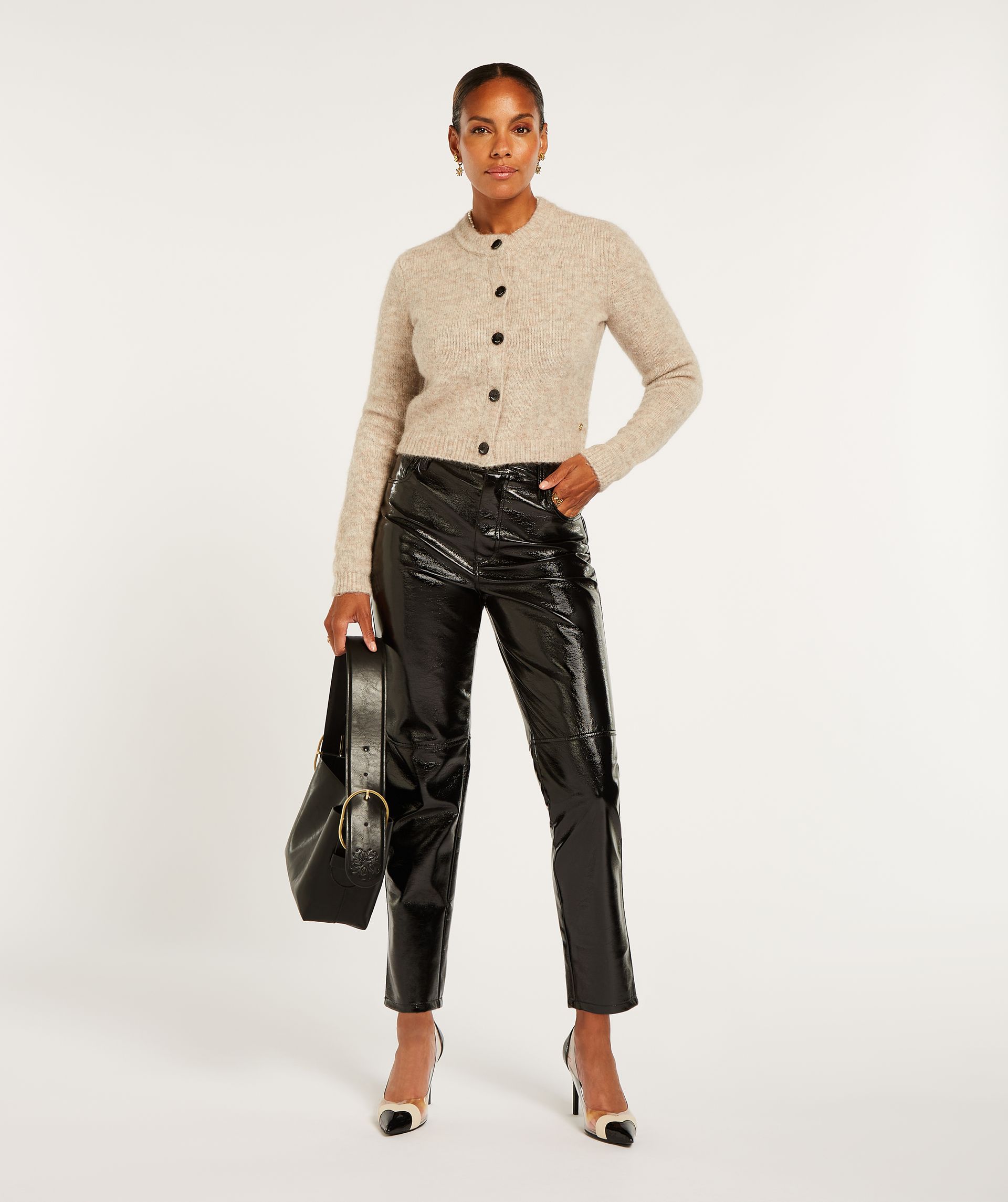 BO girlfriend trousers with lacquer effect