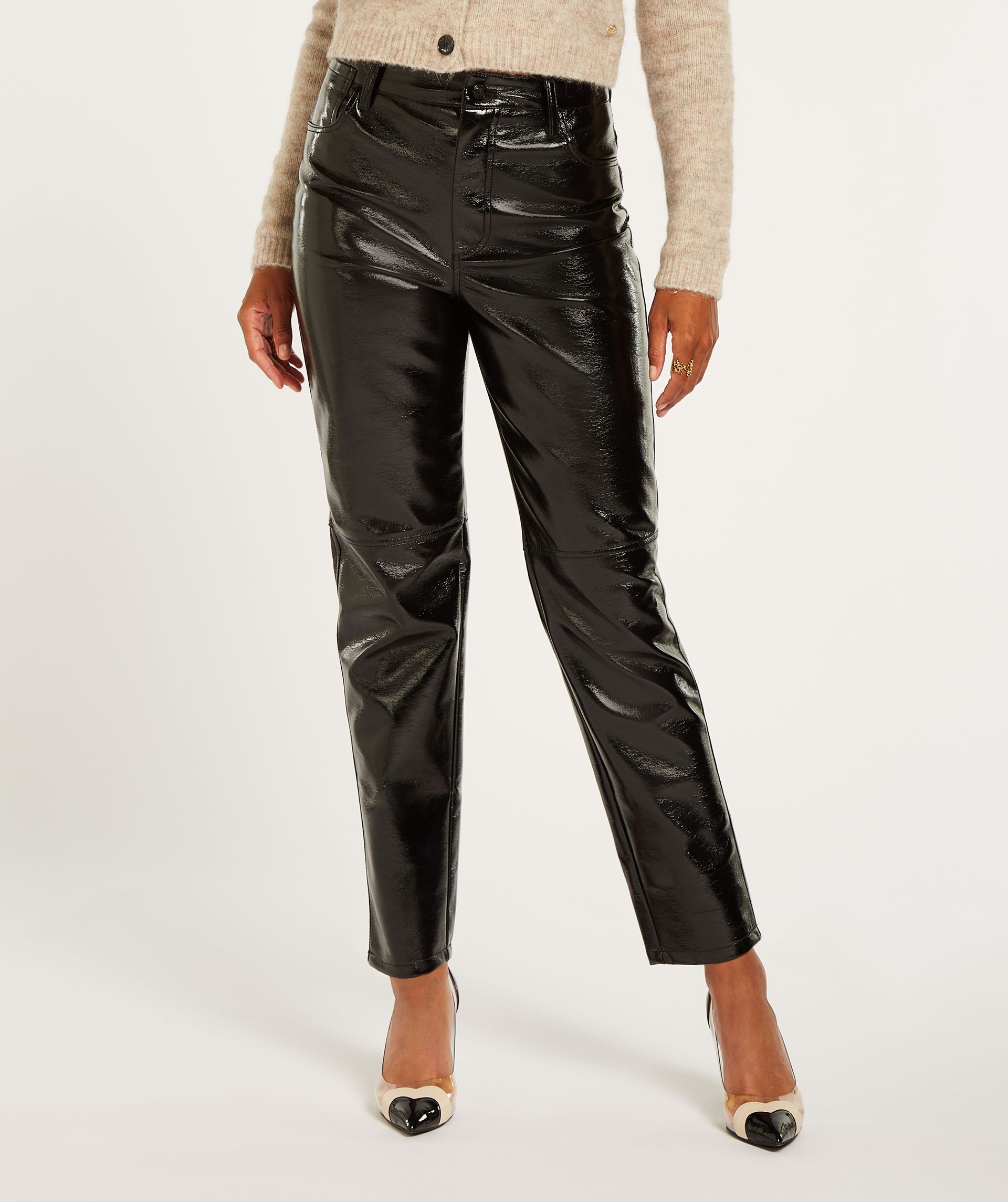 BO girlfriend trousers with lacquer effect