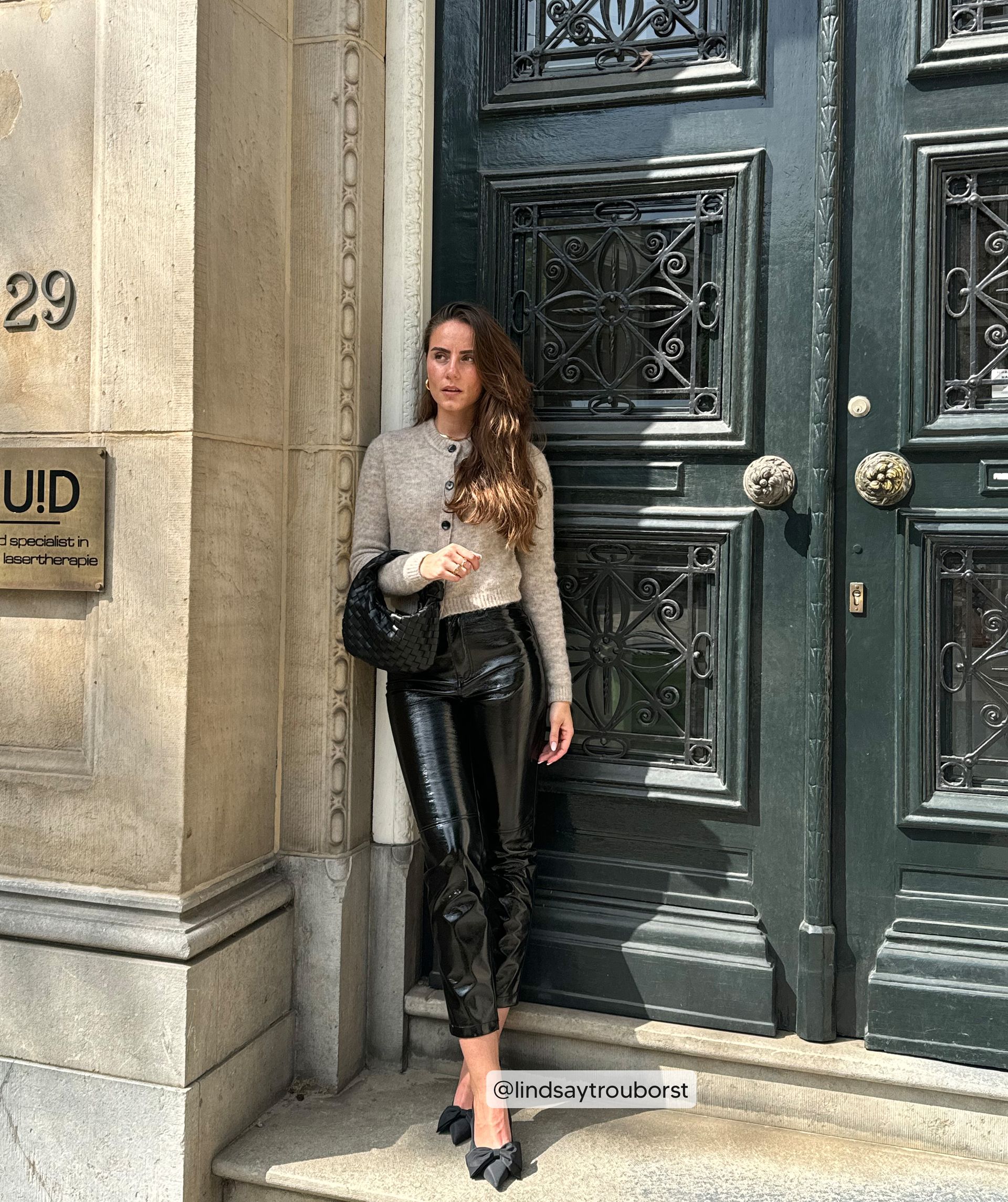 BO girlfriend trousers with lacquer effect