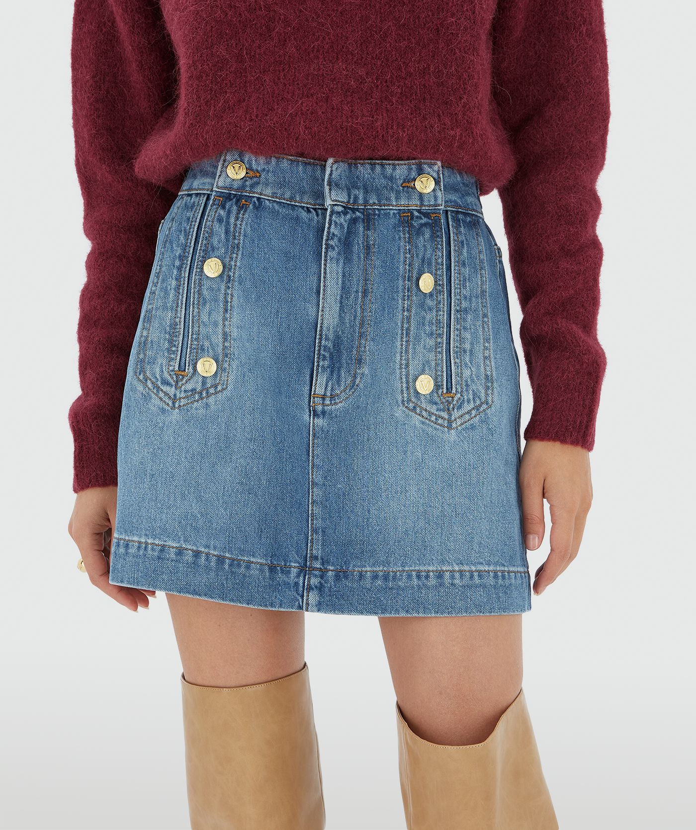 BOASSA high-waisted mini denim skirt