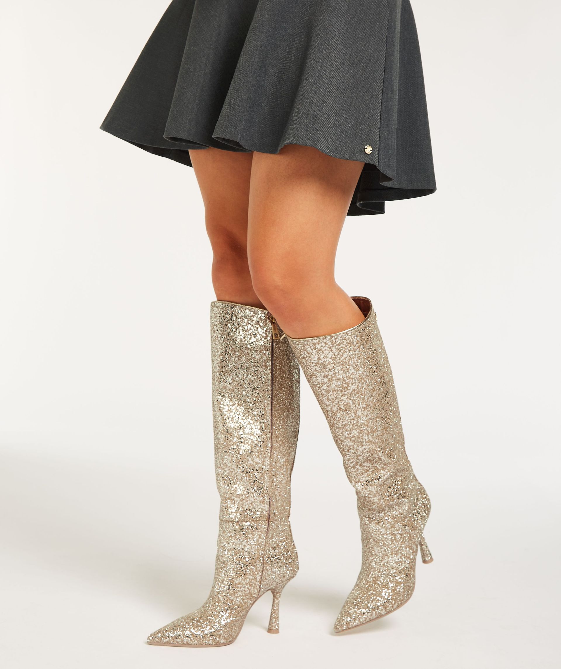 Silver glitter over the knee boots shop