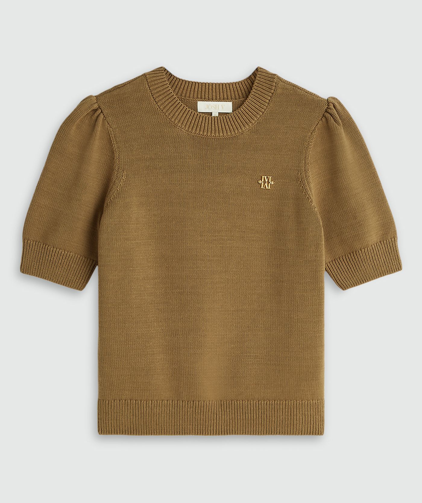 Truitje met korte mouwen in de kleur Khaki zonder model, weergegeven op een lichtgrijze achtergrond