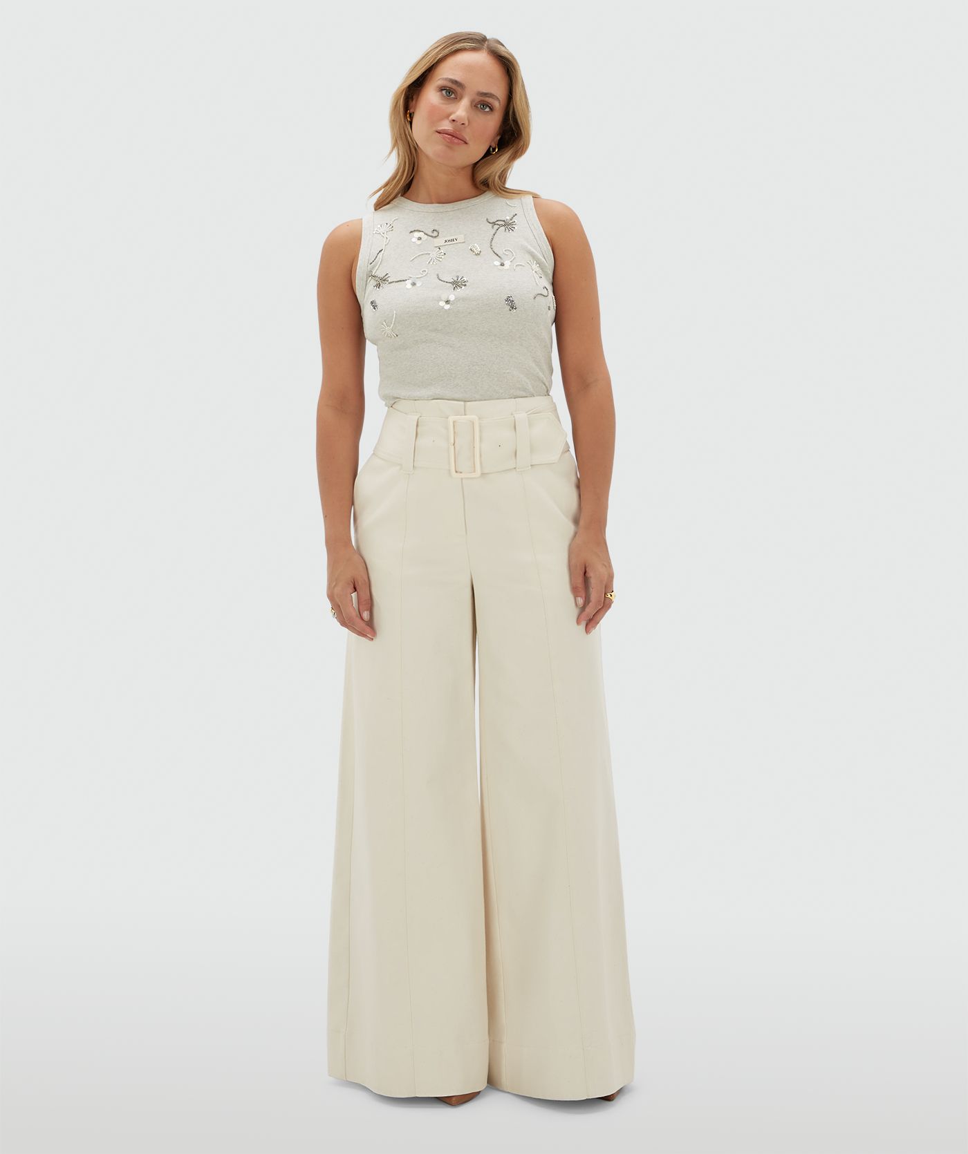JV-CALIX slim fit top met kralen details