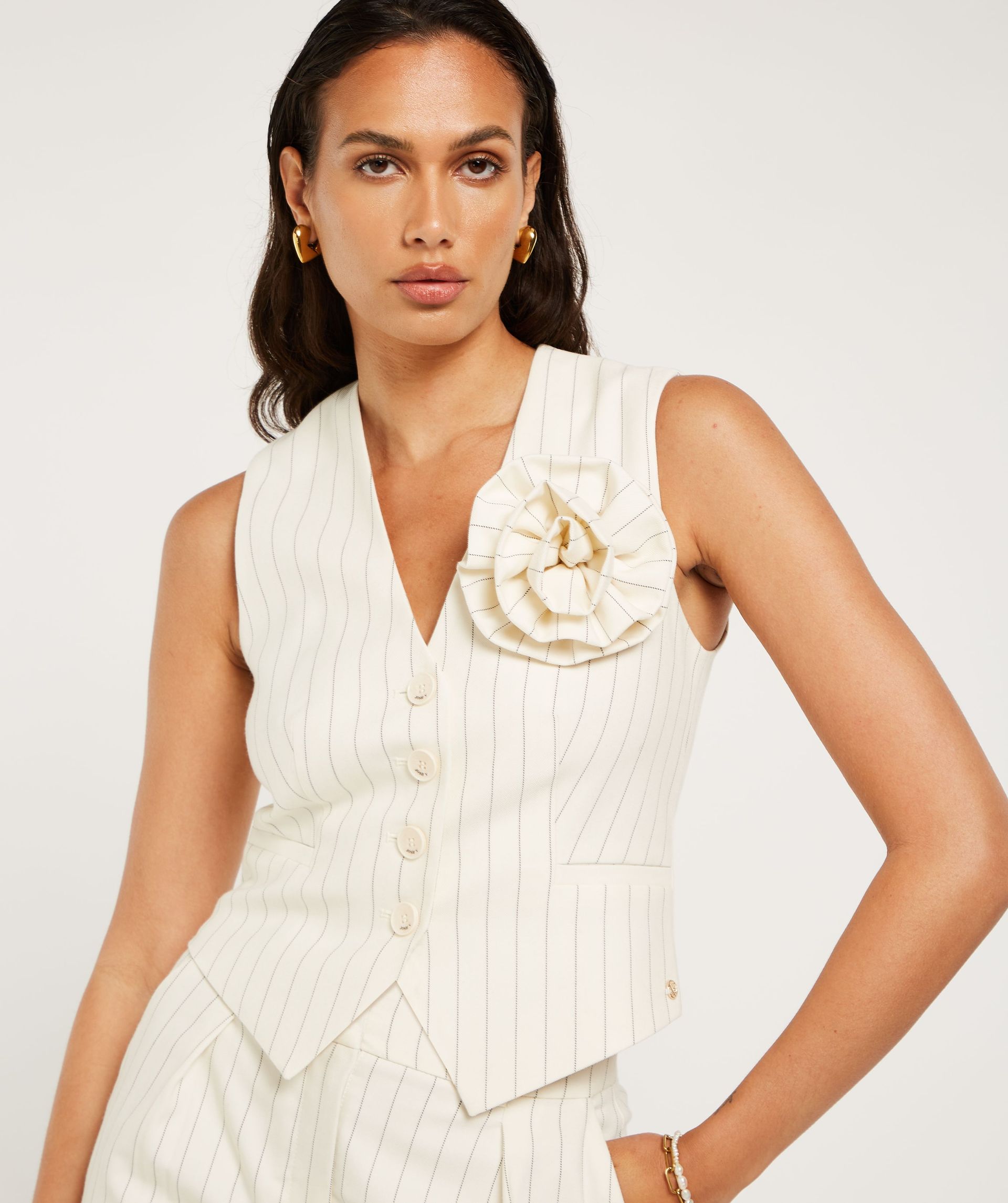 CAMILA fitted waistcoat with pinstripe