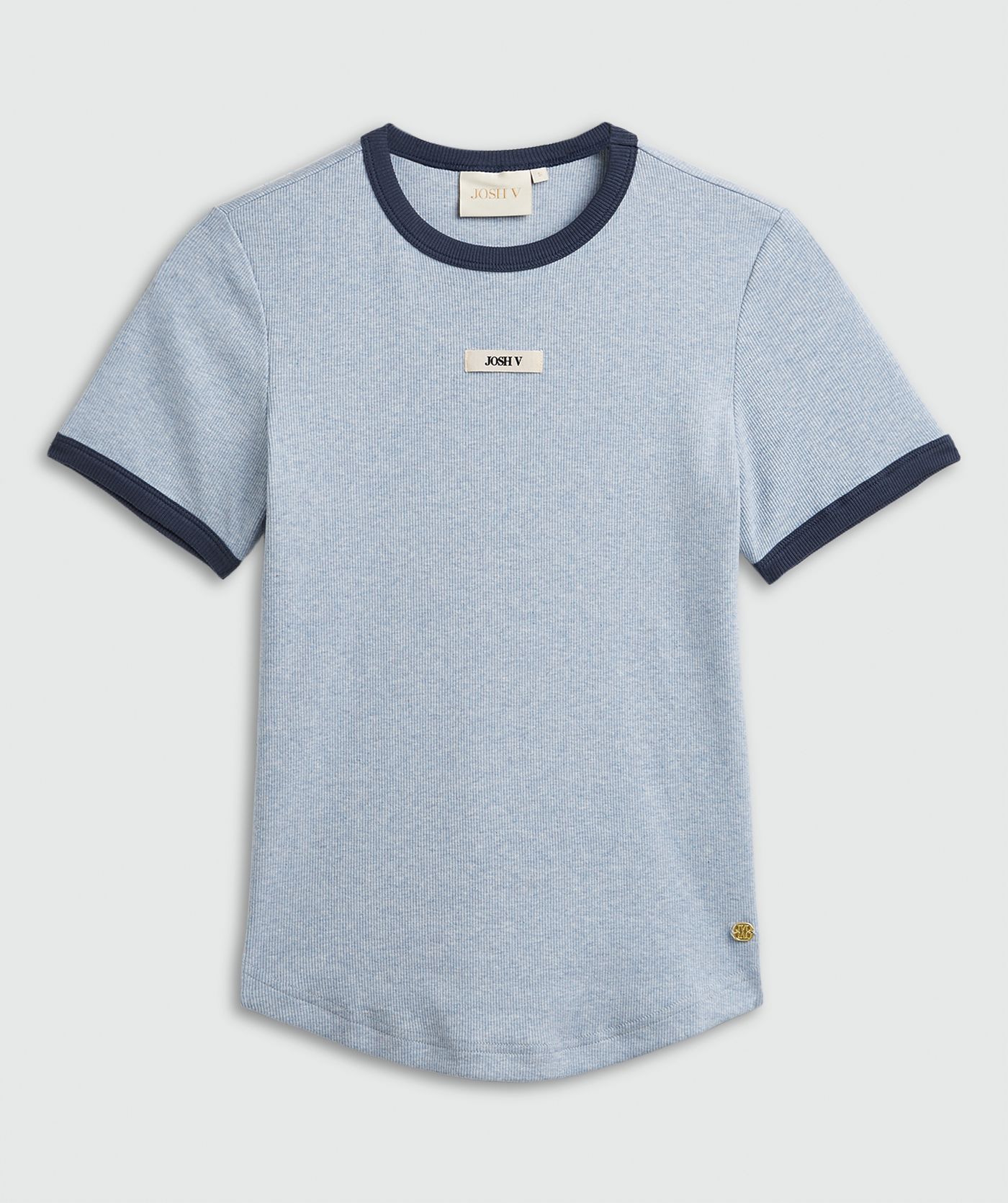 Een slim fit T-shirt met logo, in de kleur Powder Blue Melange, weergegeven op een lichtgrijze achtergrond