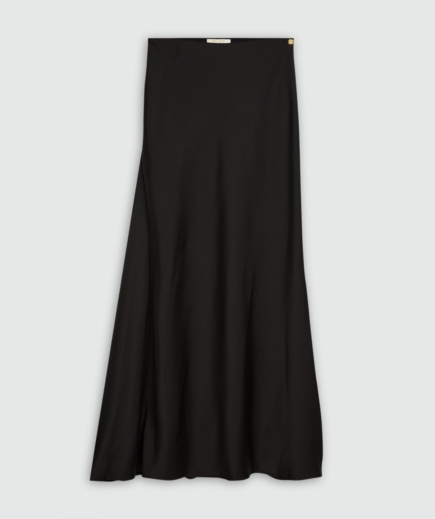 High waisted maxi rok in een satijn look zonder model, weergegeven op een lichtgrijze achtergrond
