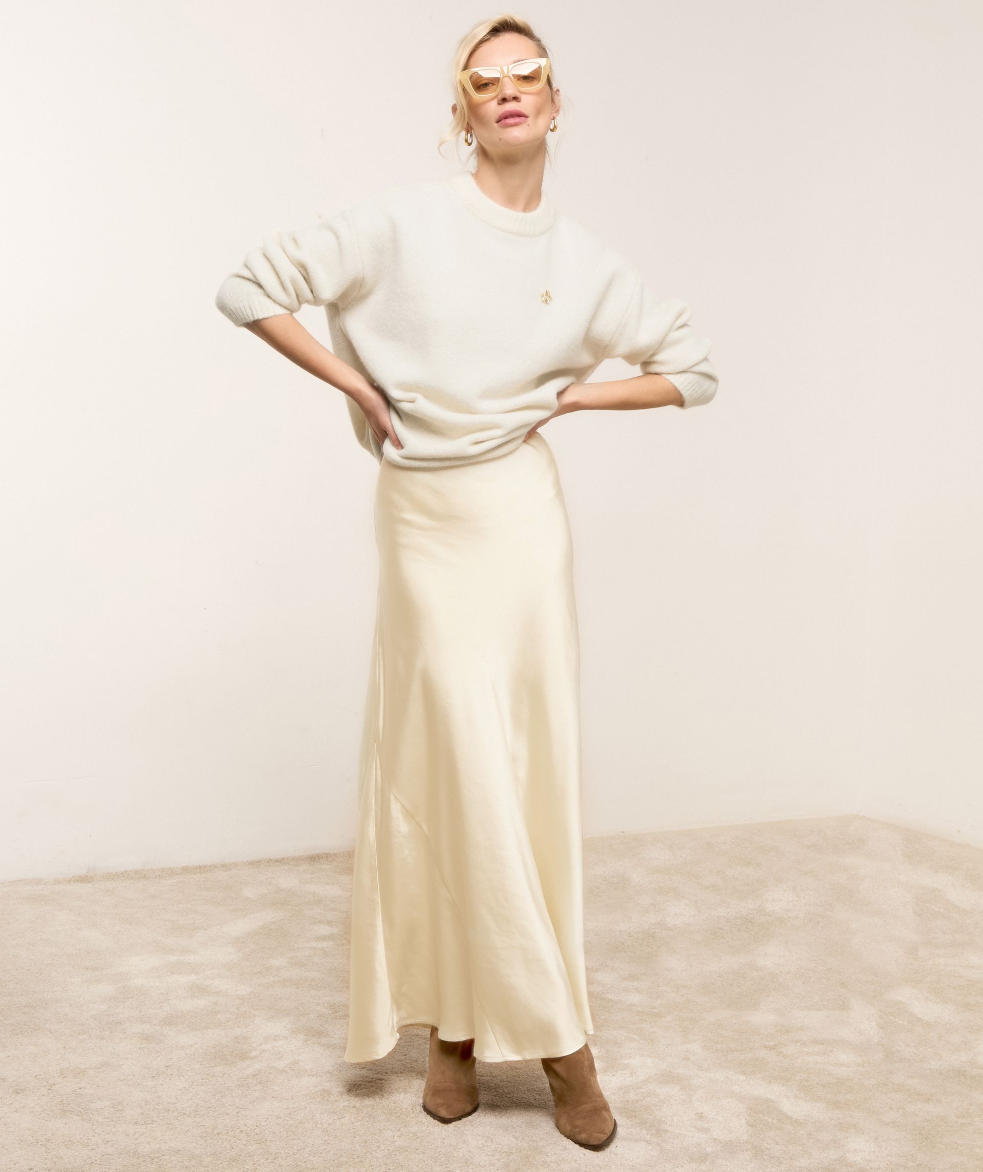 JV-COSETTE high waisted maxi rok in satijn look