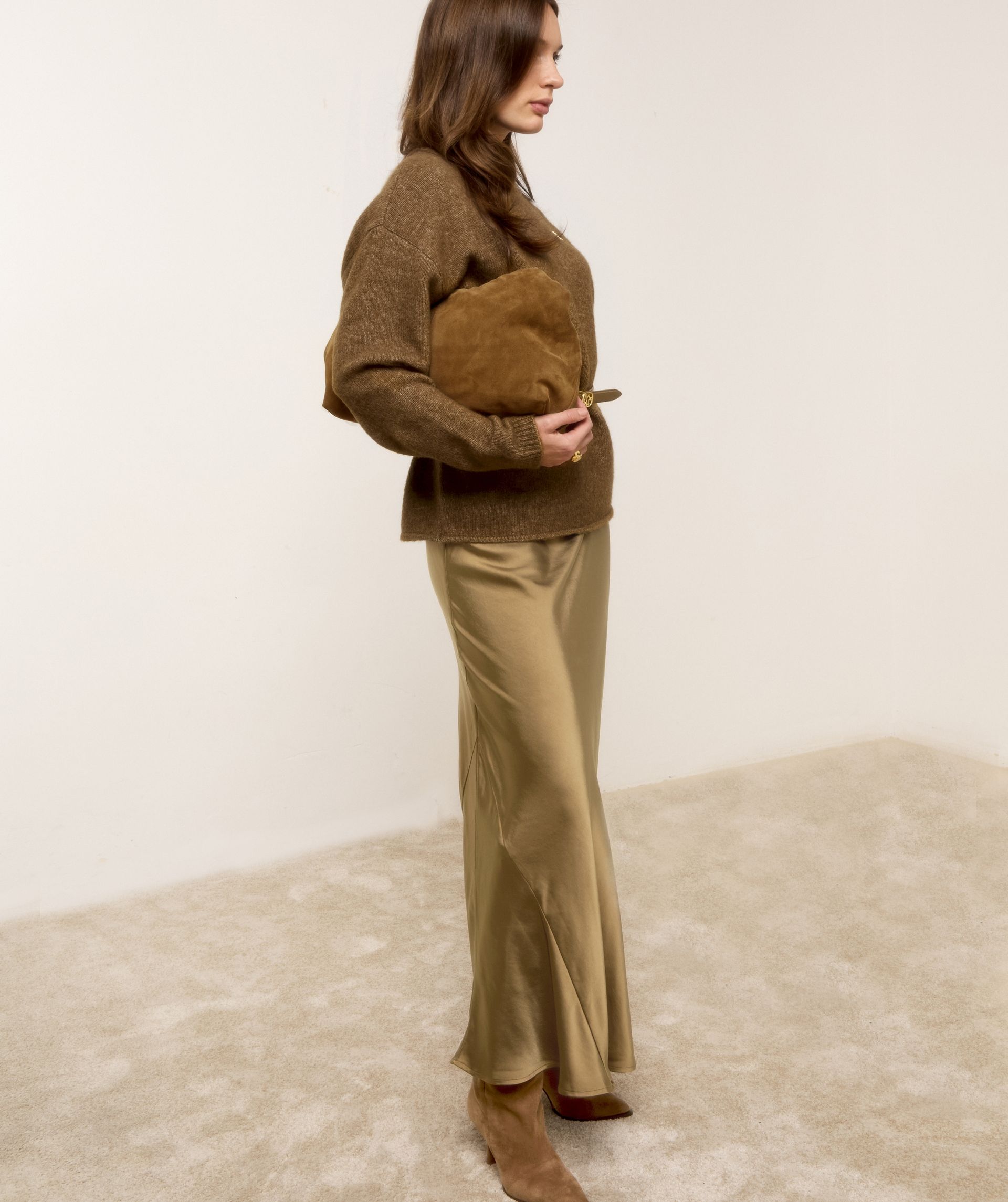 JV-COSETTE high waisted maxi rok in satijn look