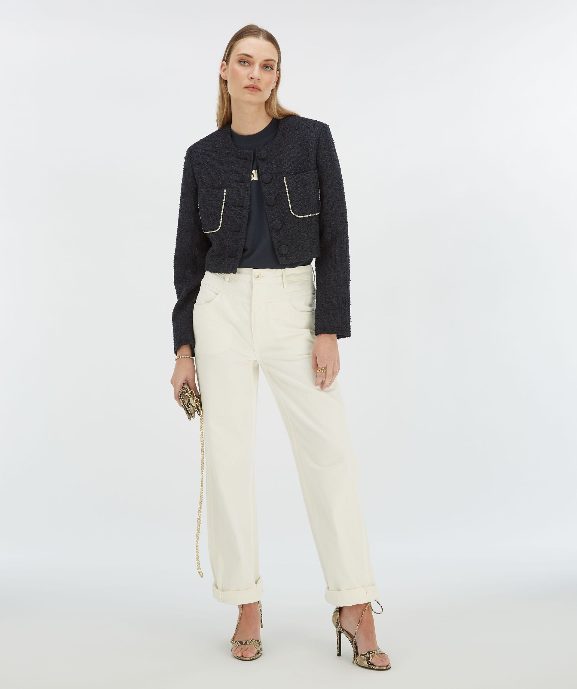 DAANTJE cropped bouclé blazer with decorative stones