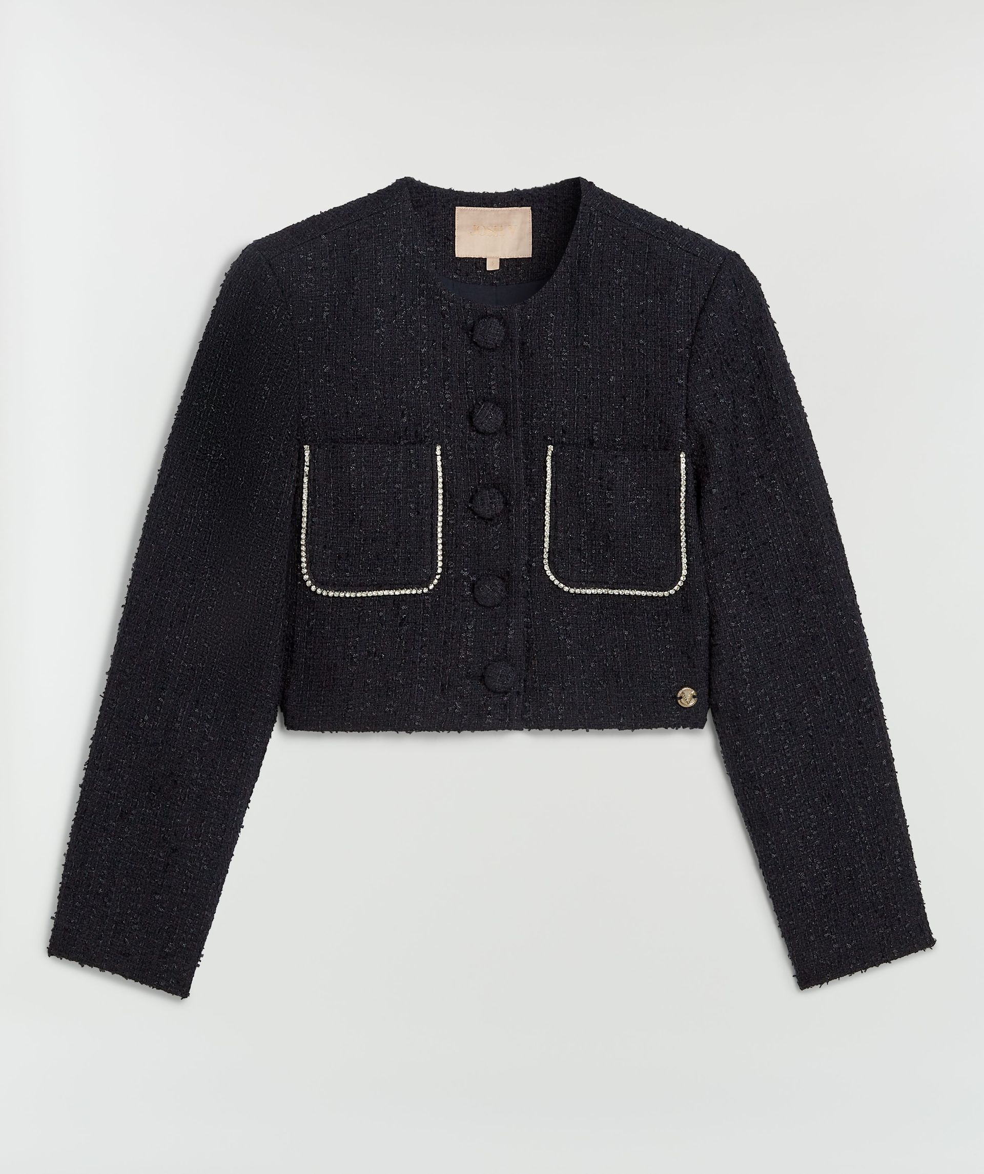 DAANTJE cropped bouclé blazer with decorative stones
