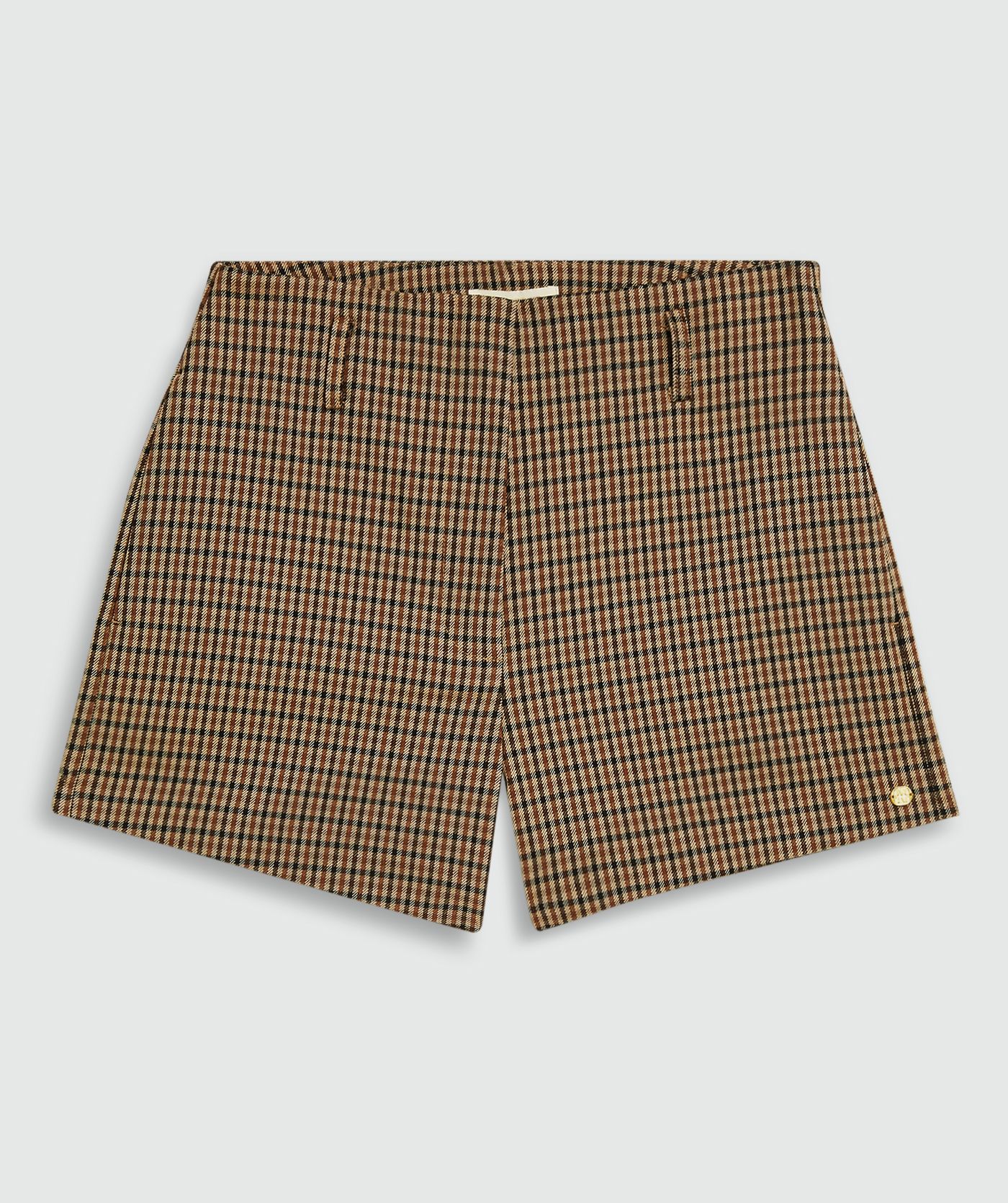 Fitted short met check print zonder model, weergegeven op lichtgrijze achtergrond