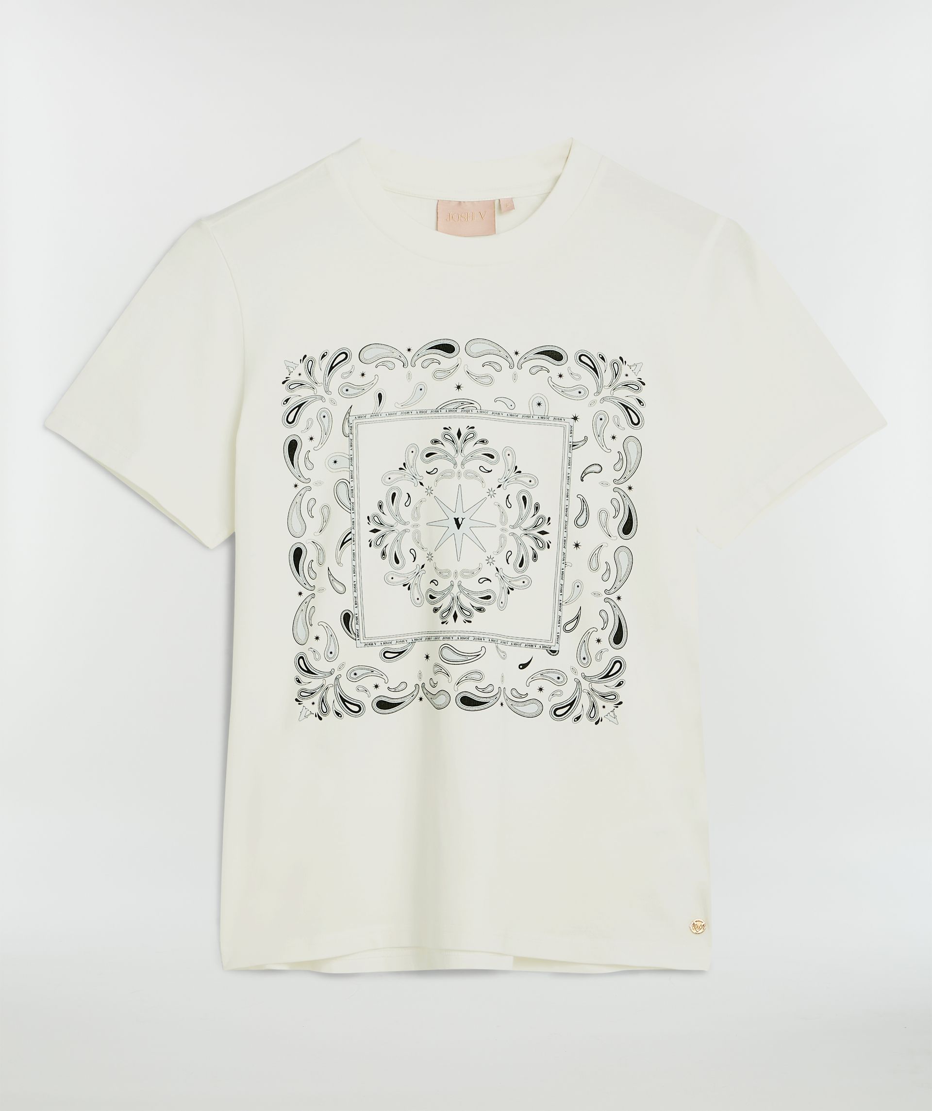 regular fit T-shirt met JOSH V-logoprint zonder model, weergegeven op een lichtgrijze achtergrond - Josh V