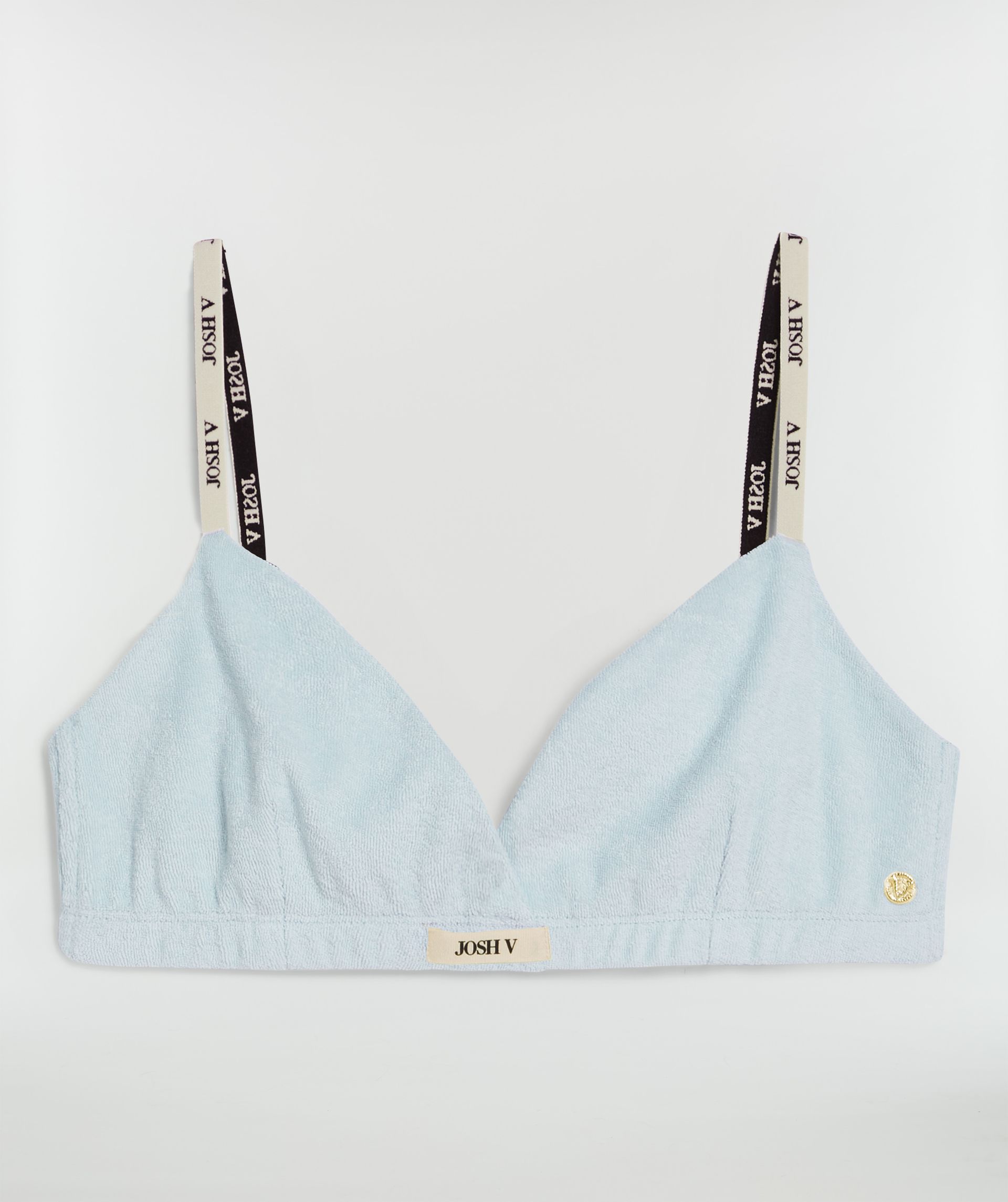 Lichtblauwe bralette met bandjes voorzien van JOSH V-logo’s zonder model, weergegeven op een lichtgrijze achtergrond - Josh V