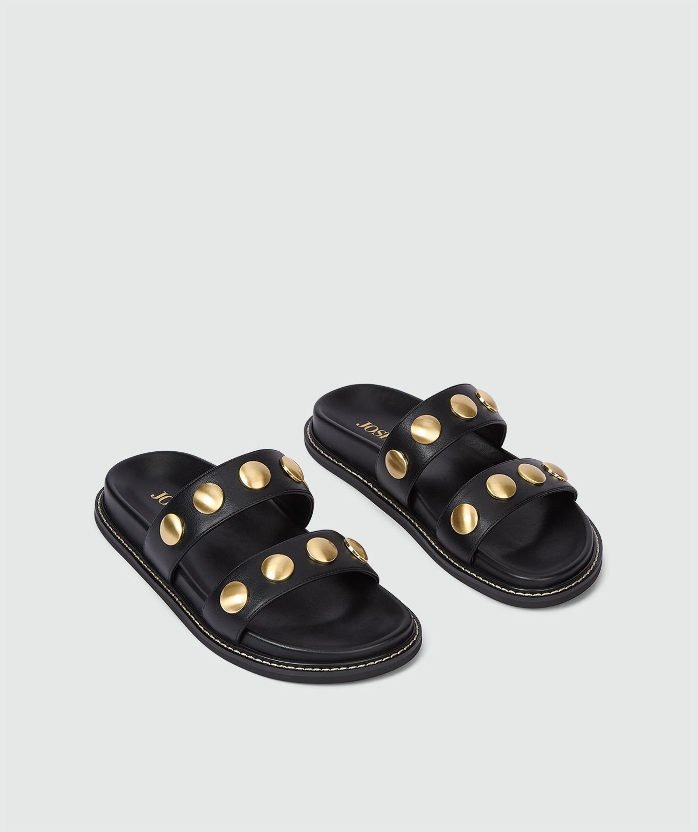 Sandalen met studs in de kleur Black, zonder model, weergegeven op een lichtgrijze achtergrond