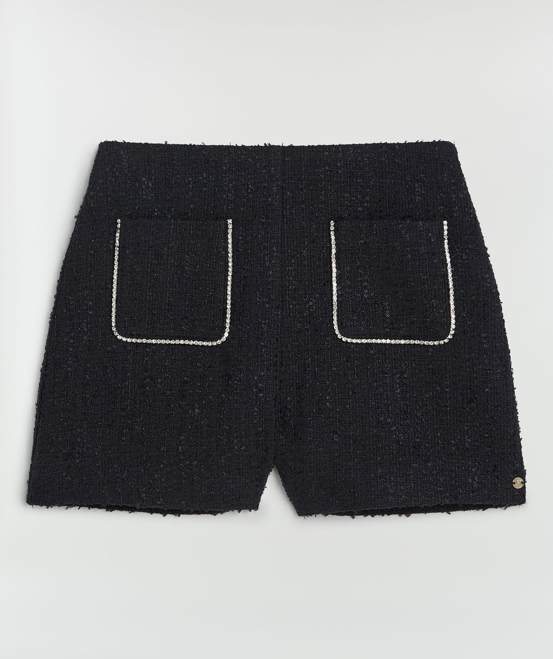 ELVIRA high-waisted bouclé shorts with decorative stones