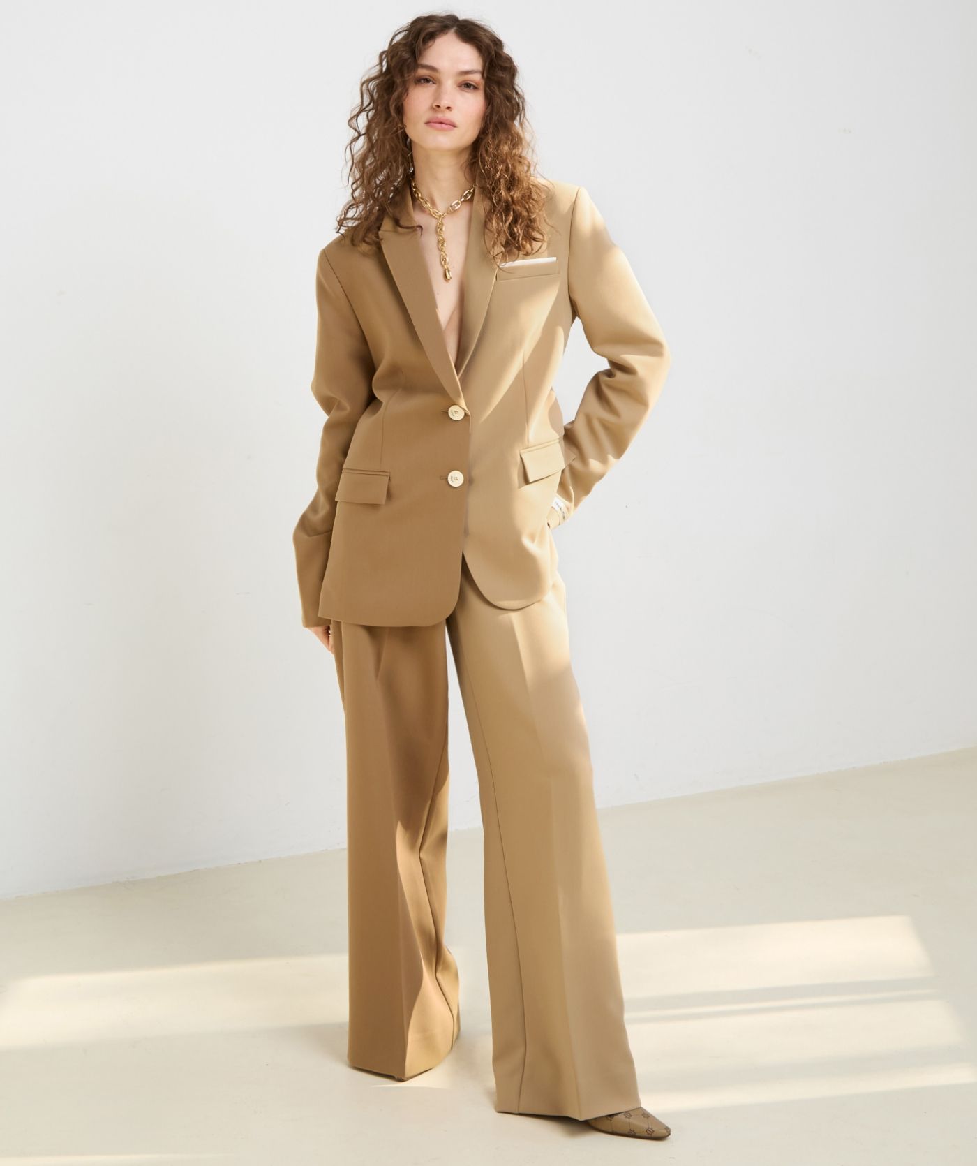 EMMA two-tone mid rise wide leg pantalon 