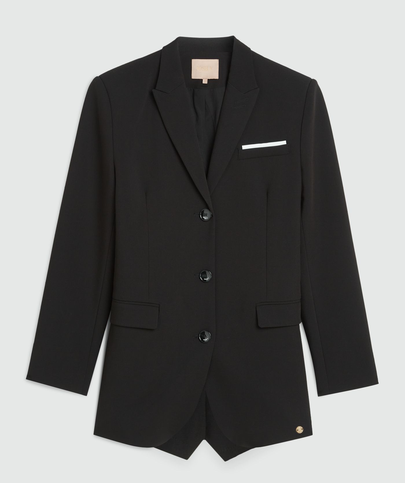 Oversized zwarte blazerjurk zonder model, weergegeven op een lichtgrijze achtergrond - JOSH V