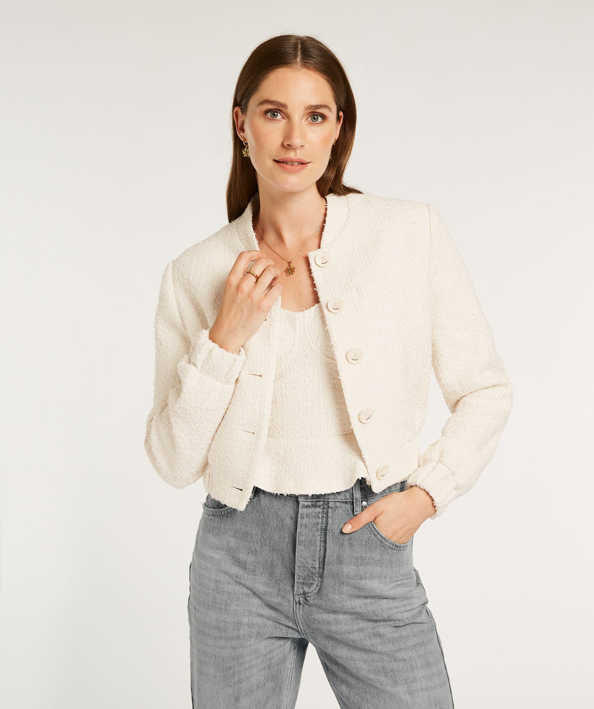 FABIENNE cropped bomber jacket in bouclé with glitter