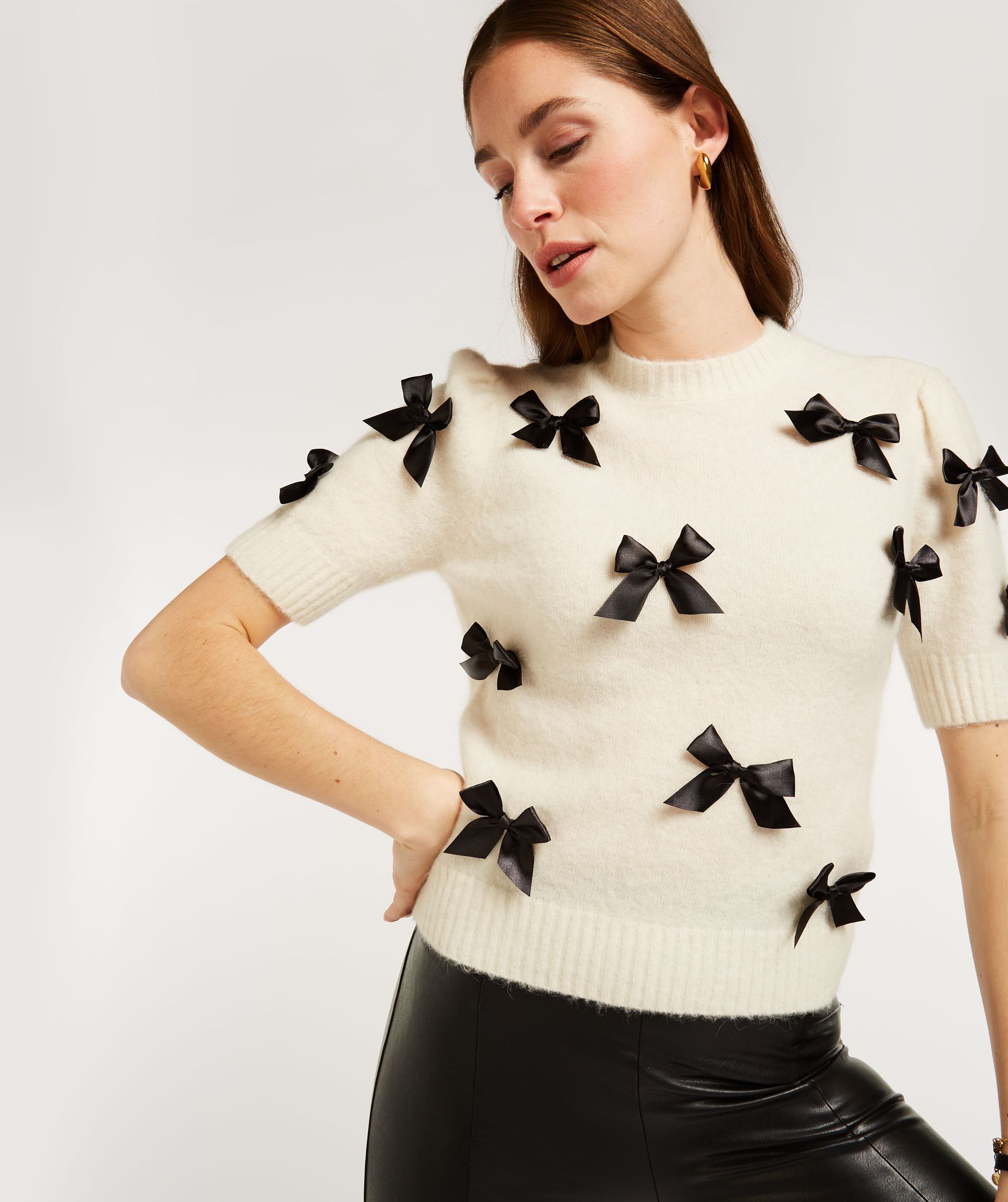 FRANKA BOW fitted top with merino wool