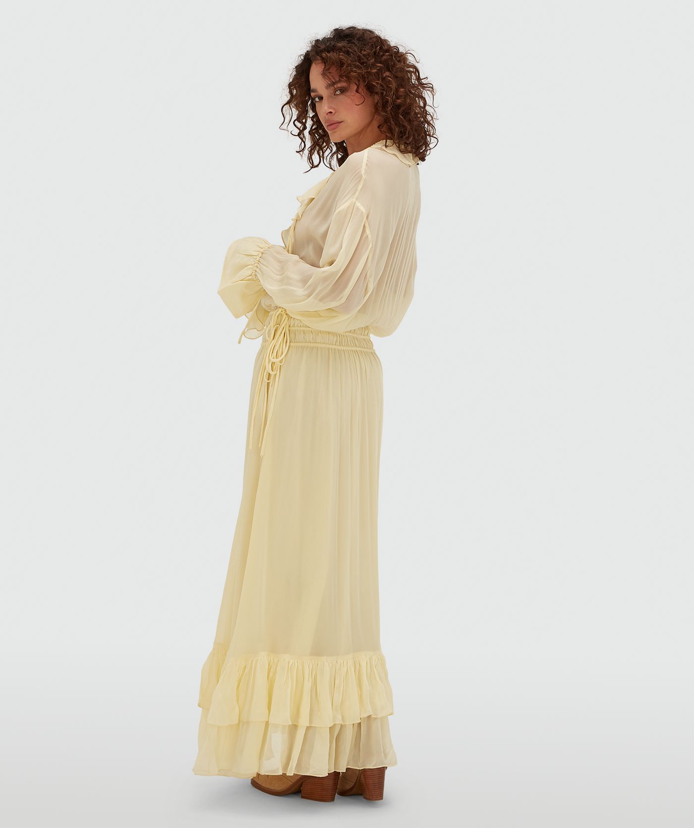 chinese dress ladies Gisella - Yellow Ruched Strappy Midi Dress | Midi Dresses main image 1