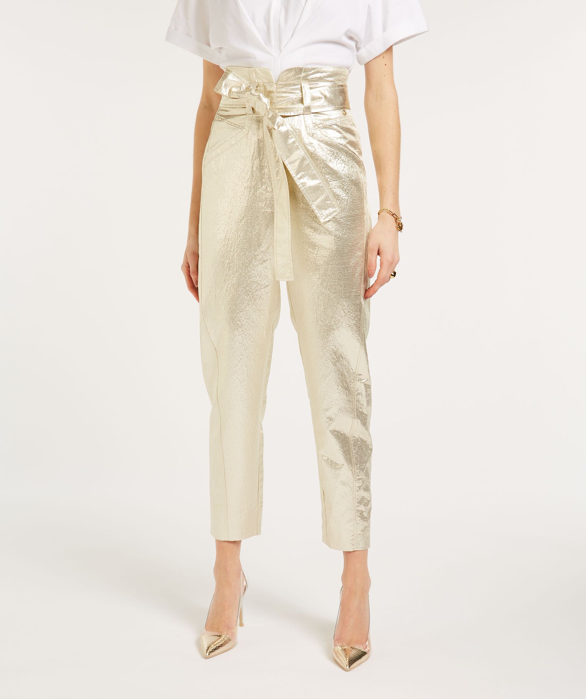 HAYDEN high rise tapered trousers in metallic