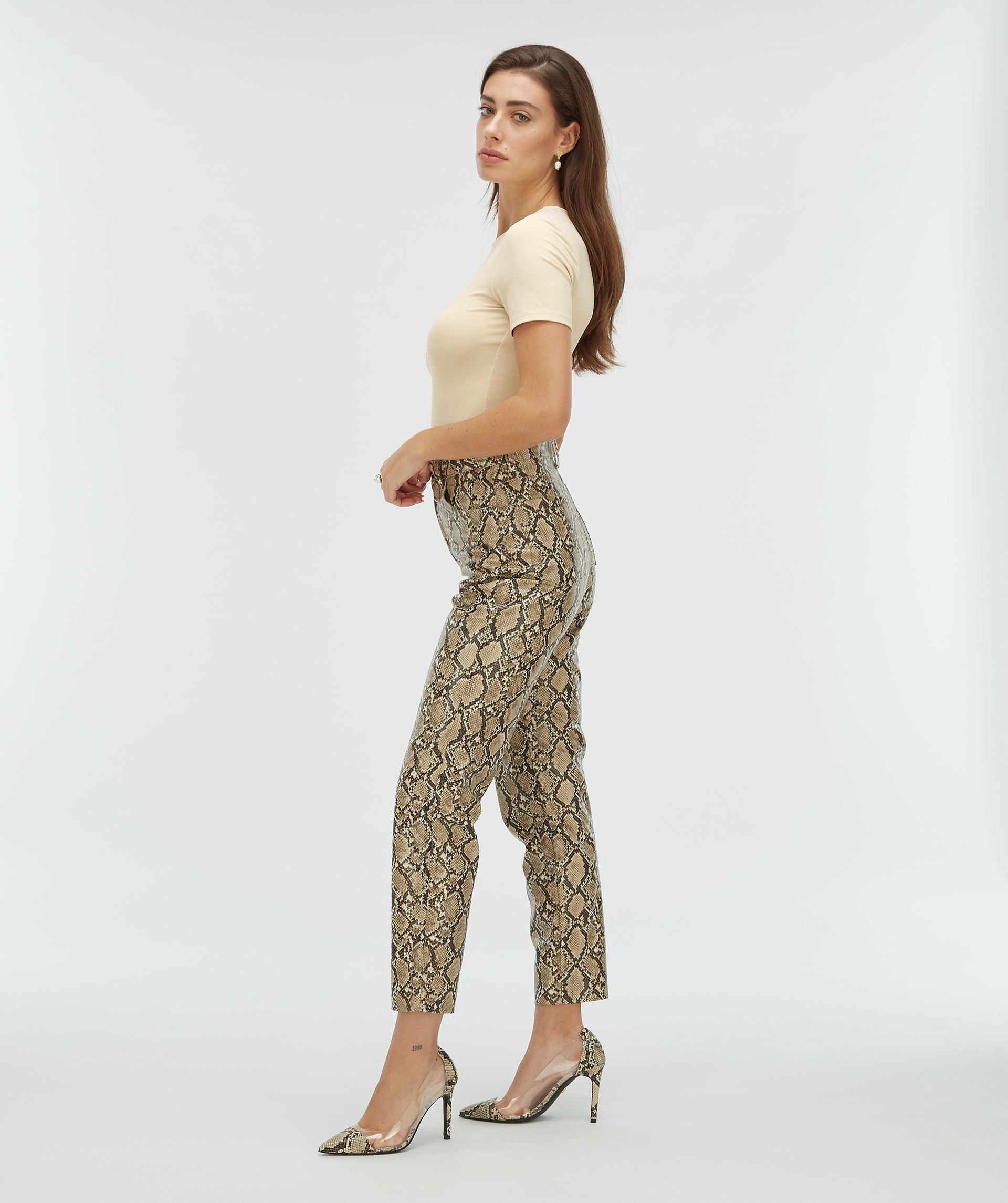 HINKE high waisted broek met slangenprint