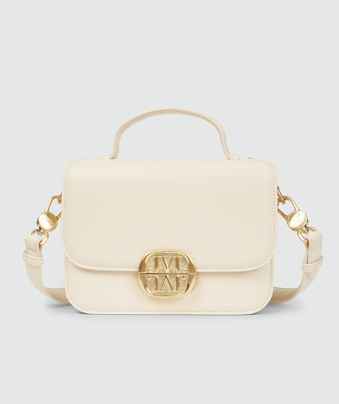 Vooraanzicht van een tas in Crème White met een goudkleurige bucklesluiting