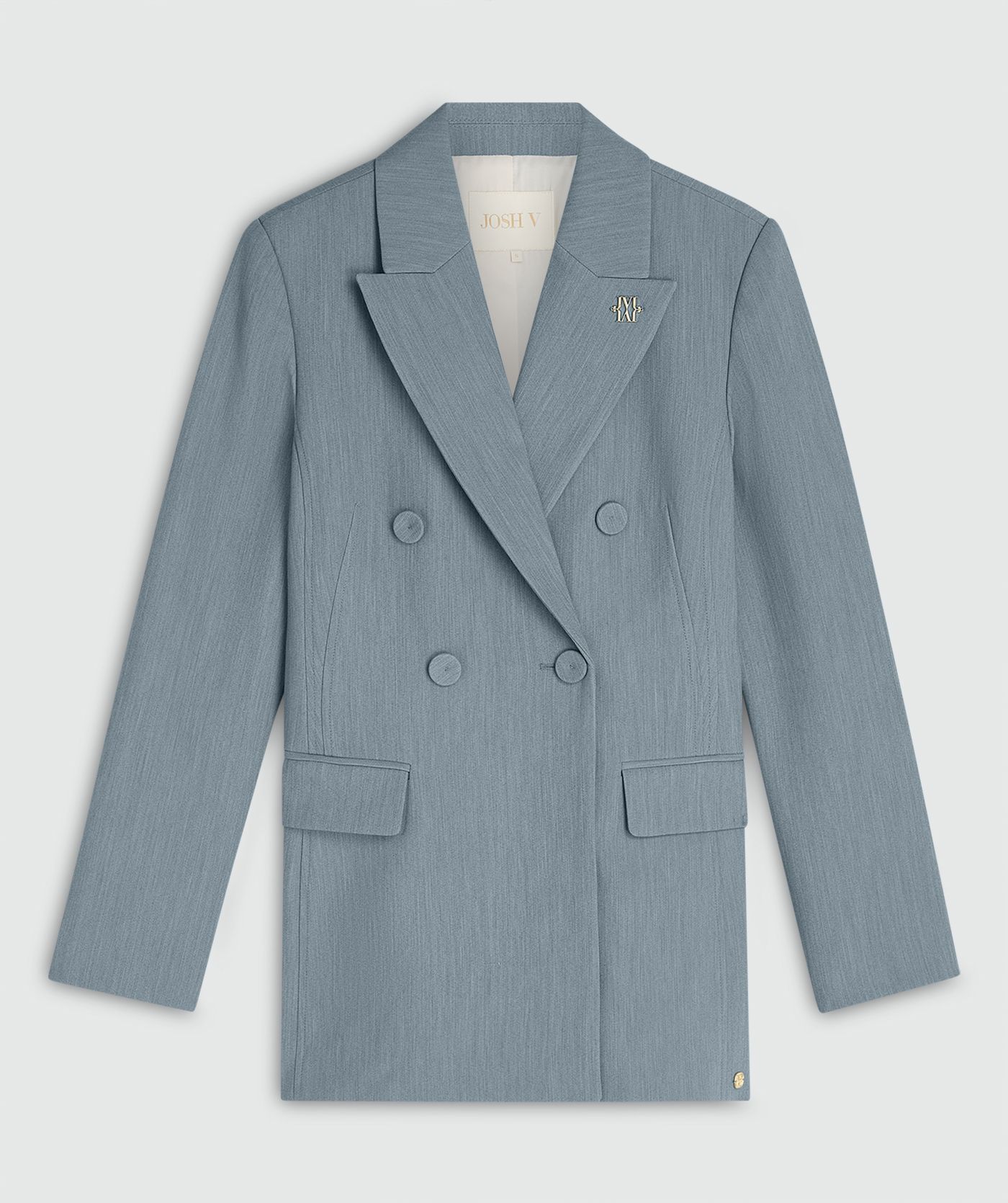 Een fitted blazer in de kleur Sky Blue Melange zonder model, weergegeven op een lichtgrijze achtergrond