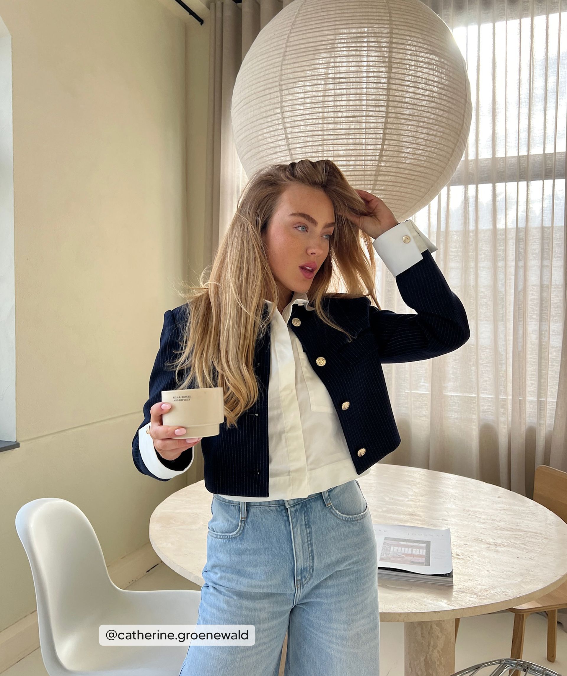 LOUIS cropped blazer met pinstripe
