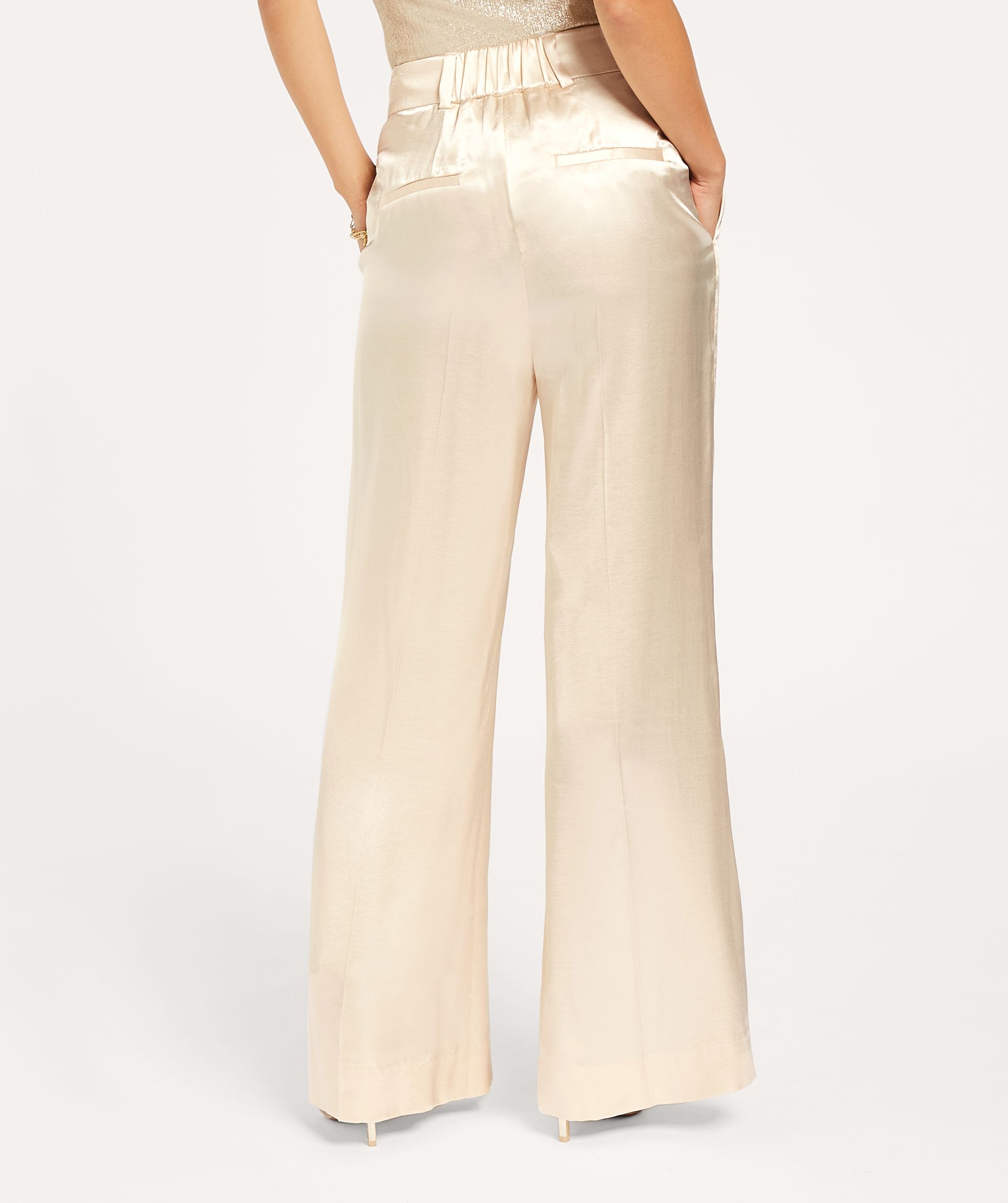 LYZZA wide leg pants in satin look - Ecru - JOSH V