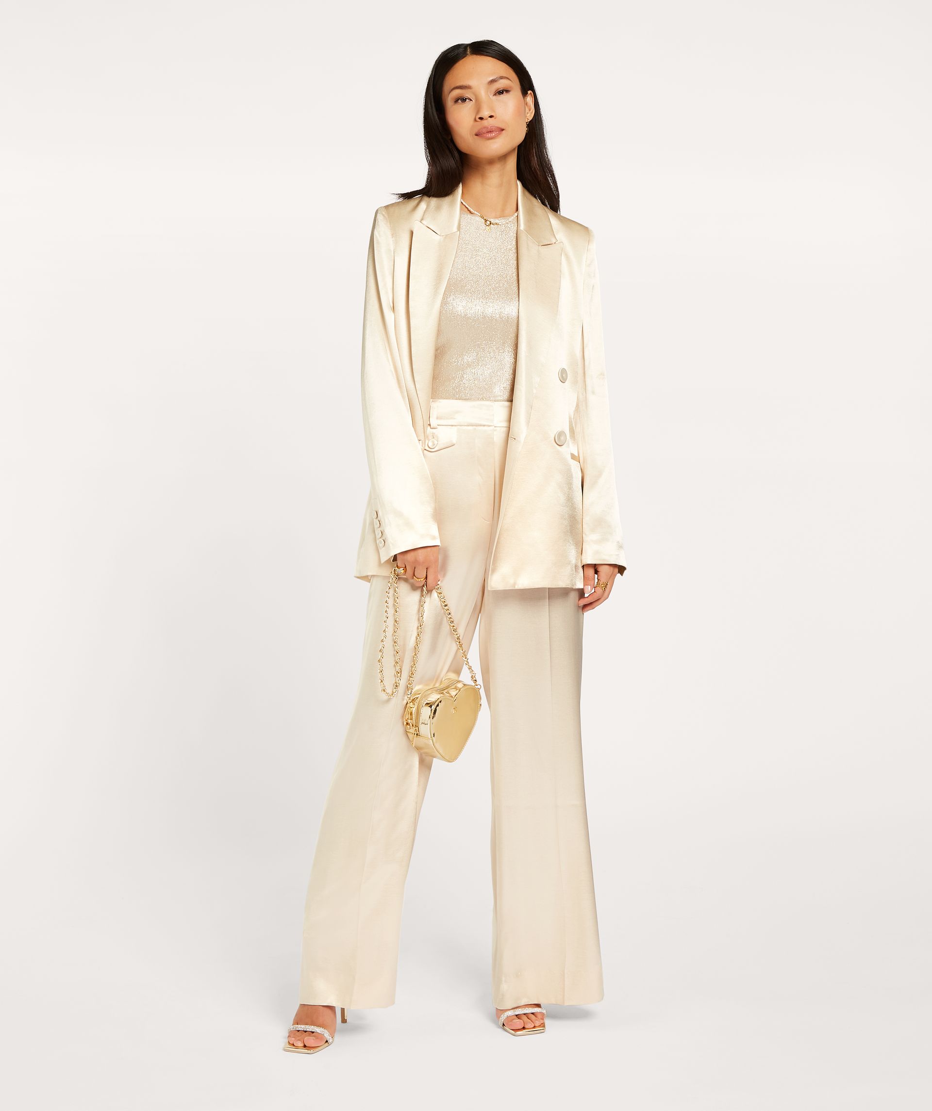 LYZZA wide leg pants in satin look - Ecru - JOSH V | Official online shop